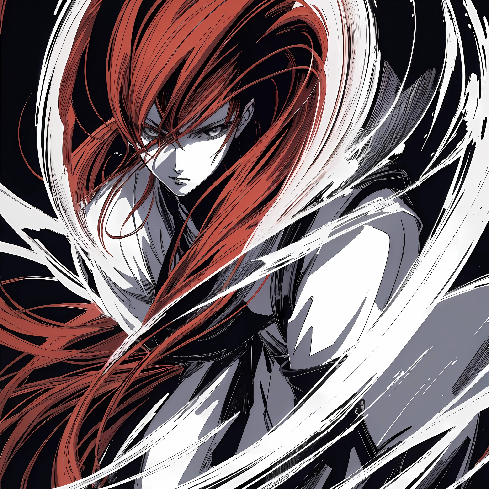 A painting of a woman with long hair and long hair, beauty in demon killer art, perfect anime body, long legs, big breasts, full body movement, 4K manga wallpaper, full body fighting pose, realistic light and shadow, beautiful line art, strong line art, ink art, brush art, Kentaro Miura manga art style, his manga full body portrait, Kentaro Miura's manga style, Shigeri Aishima illustration, highly detailed fine doujin art, Masayoshi Suto and artgerm, detailed manga style