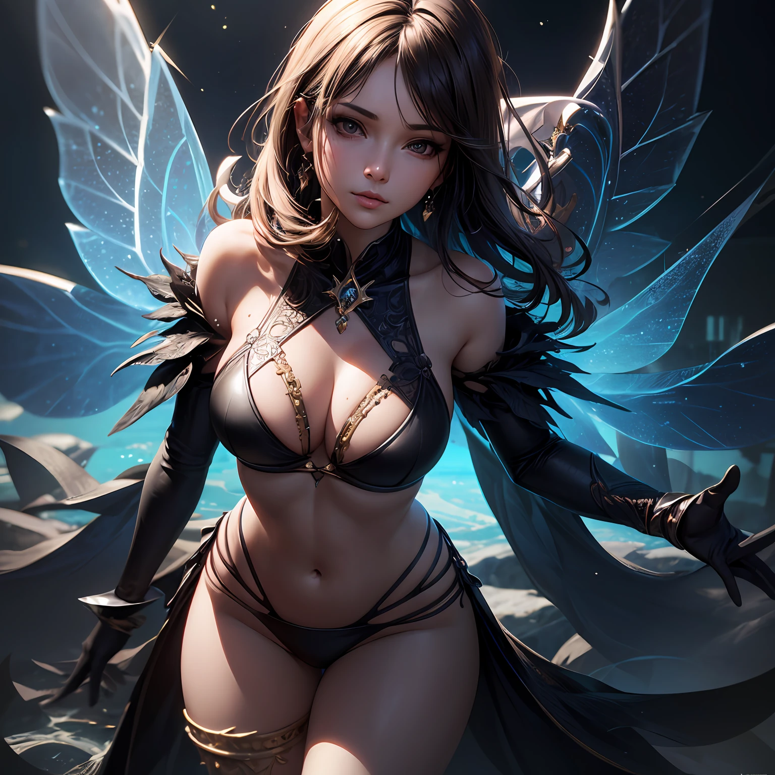 Style image of a woman in a bikini, (best quality, 8K, masterpiece: 1.3), petite body, (beautiful and detailed eyes), (super detail), (desktop wallpaper), beautiful face, (detailed face), clear facial features, wings, water fairy, close-up fantasy of water magic, 2. 5D CGI Anime Fantasy Artwork, Fantasy Art Act, Best Art Station for Fan Art, Deviant Art Station CGSCOSIETY, Digital Fantasy Art), Art Germ; 3D Unreal Engine, stunning fantasy 3D rendering, inspired by WLOP, swirling water rings around --auto