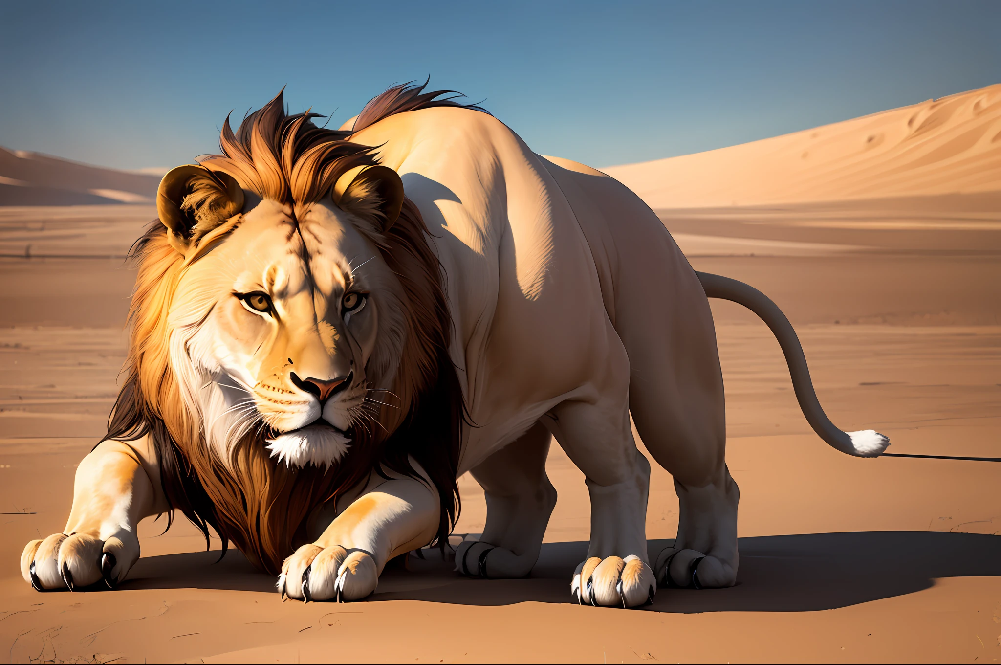 space desert landscape (masterpiece, best quality:1.2), ultra-detailed, lion walking, (realistic:1.5),