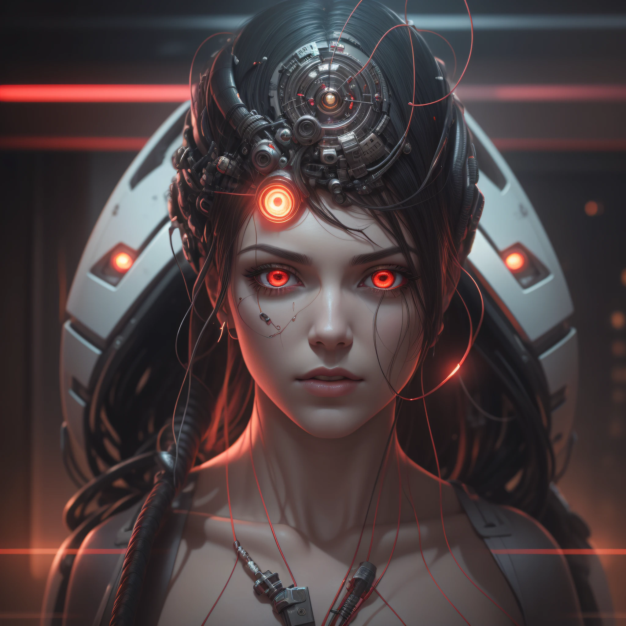 FULL BODY, RED NEON EYES, electronic system in humanoid head | cyborg woman | with a visible detailed brain | with a detailed heart visible| muscles cable strands| biopunk| cyber | cyberpunk| white marble bust| canon m50| 100mm| sharp focus| smooth| hyperrealism| highly detailed | intricate details| sculpted by michelangelo, best quality, cinematic lighting, realistic, highly detailed
