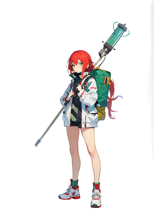 Functional fit girl, RED HAIR, Green eyes, Conceptual art, Futurism, anime style, character chart, tachi-e, best quality, textured skin