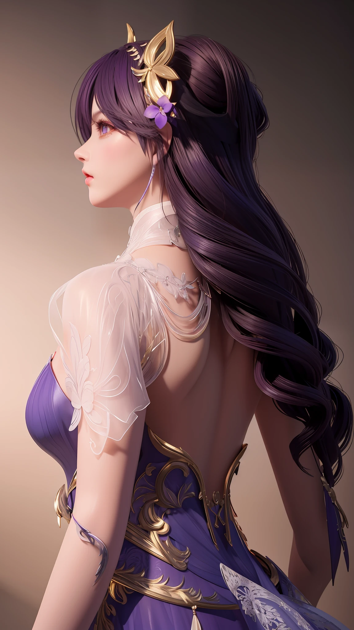a close up of a woman with purple hair and a purple dress, beautiful character painting, 3 d render character art 8 k, 8k high quality detailed art, smooth anime cg art, gorgeous digital painting, fantasy art style, beautiful digital illustration, 2. 5 d cgi anime fantasy artwork, elegant digital painting, exquisite digital illustration, beautiful and elegant elf queen