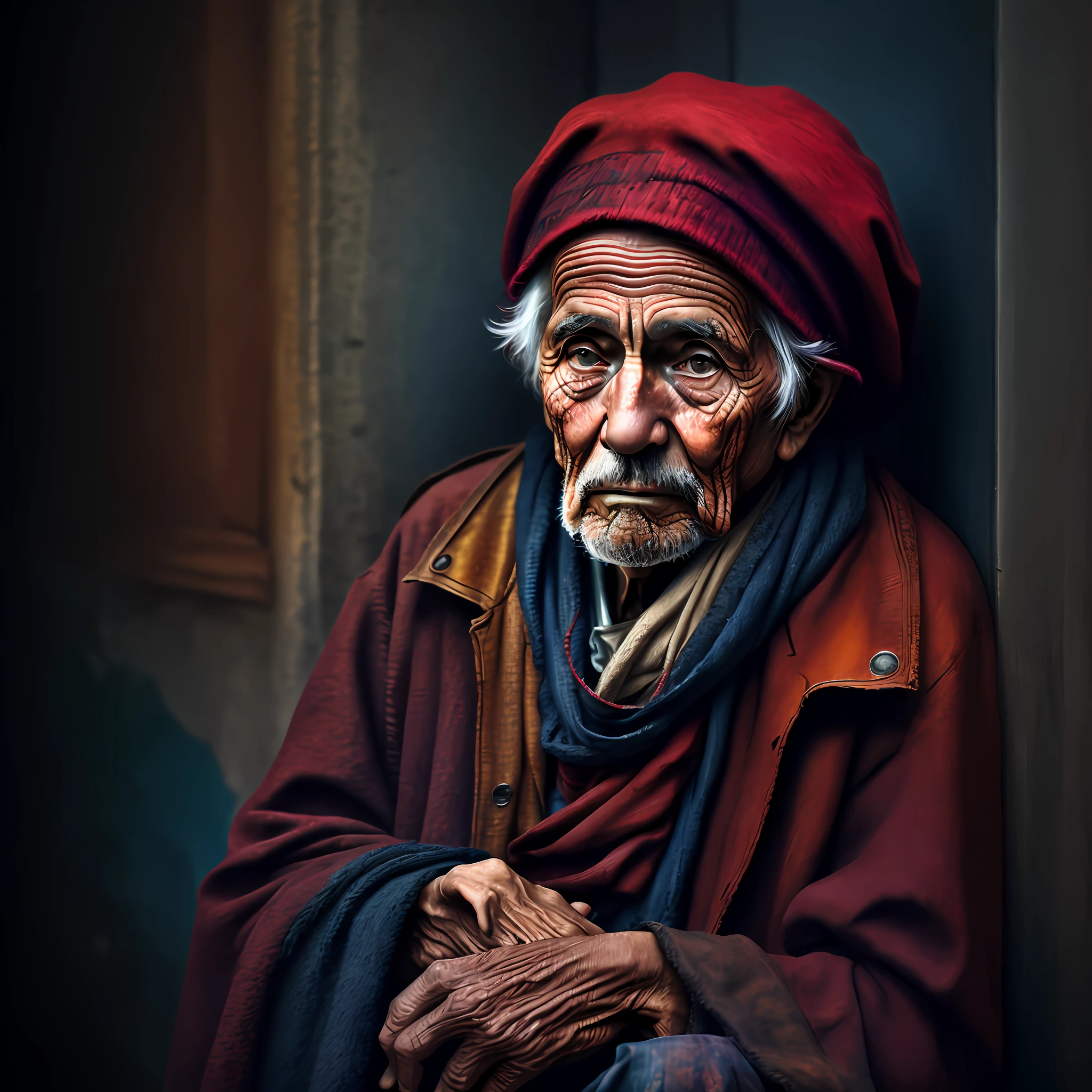 An old beggar, colorful,
yang08k, photography, beautiful, black background,
masterpieces, top quality, best quality, official art, beautiful and aesthetic, realistic,