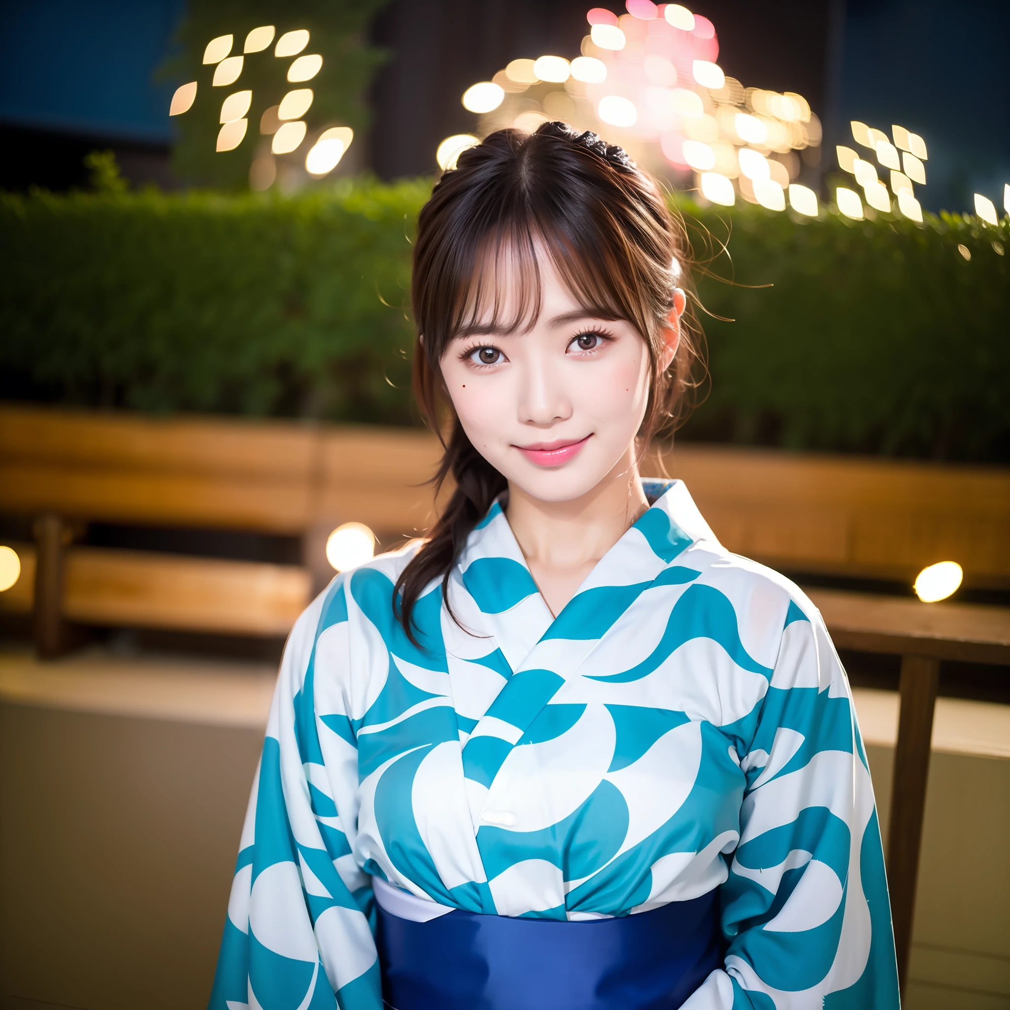 ((Best Masterpiece)), ((High Quality)), ((Real)), ((8k)) Yukata, Japan Yukata, Fireworks Display, Japan, 24 years old, 2 Beauty, Slender, Open chest, Sony SLR photography, 1 Long Hair, 1 Bob Hair, Look at the camera, Stall, Apple candy, Lick, Smile, Night, Background Realistic, Photography, Pink Yukata, Light blue yukata, Moles under eyes, Moles around the mouth