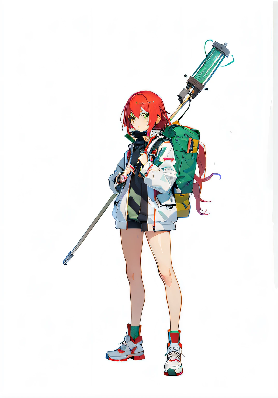 Functional fit girl, RED HAIR, Green eyes, Conceptual art, Futurism, anime style, character chart, tachi-e, best quality, textured skin