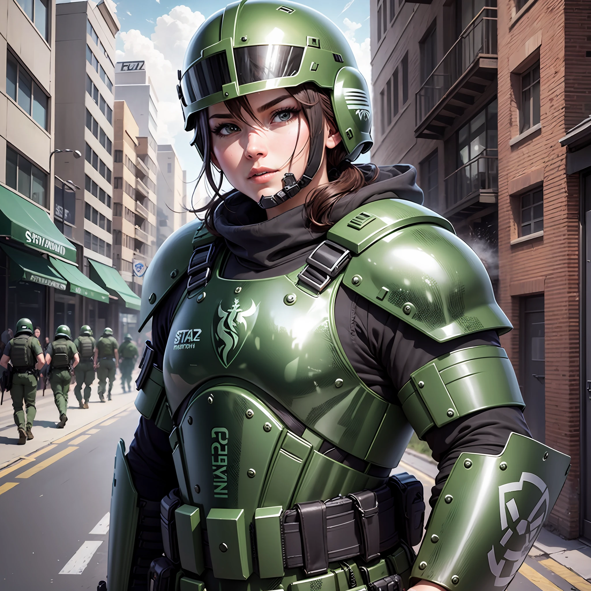 SWAT officer with spartan helmet, spartan shield --auto --s2