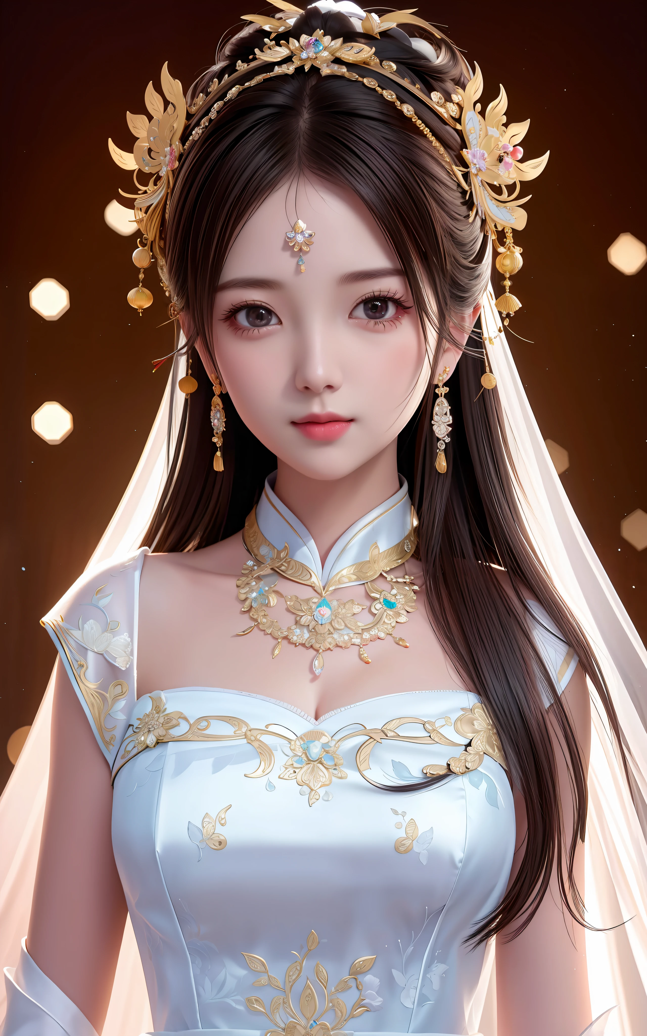 best quality, masterpiece, highres, 1girl,china wedding  dress,hair ornament,necklace, jewelry,Beautiful face,upon_body, tyndall effect,photorealistic, dark studio, rim lighting, two tone lighting,(high detailed skin:1.2), 8k uhd, dslr, soft lighting, high quality, volumetric lighting, candid, Photograph, high resolution, 4k, 8k, Bokeh
