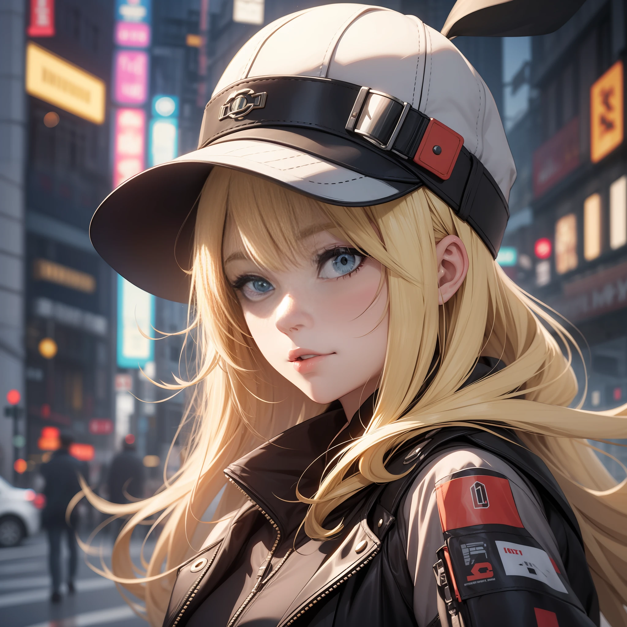Street Cyberpunk Girl Blonde Hat Speed