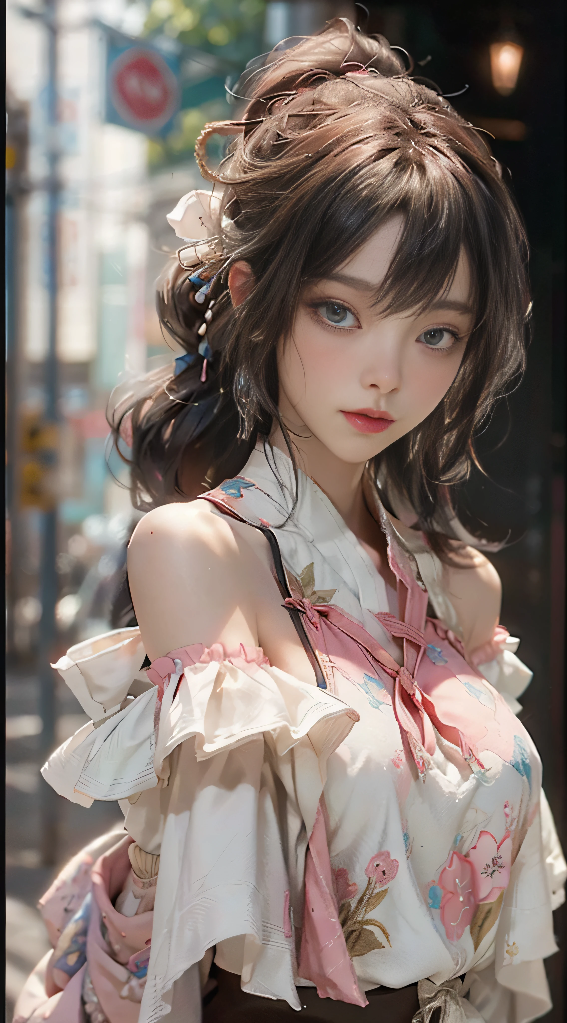 ((Best Quality)), ((Masterpiece)), (Detail: 1.4), 3D, Beautiful Cyberpunk Female Image, HDR (High Dynamic Range), Ray Tracing, NVIDIA RTX, Super Resolution, Unreal 5, Subsurface Scattering, PBR Texture, Post-Processing, Anisotropic Filtering, Depth of Field, Maximum Sharpness and Sharpness, Multi-layer Texture, Albedo and Highlight Mapping, Surface Coloring, Mitsu-Accurate Simulation of Material Interactions, Perfect Proportions, Octane Rendering, Two-color Light, Large Aperture, Low ISO, white balance, regular three-point, 8K RAW, beautiful bright pupils, off-the-shoulder clothes, fine pupils, delicate face and eyes, long eyelashes, blush, delicate and fluffy hair, pink lips, pure, cute, sweet girl, artistic sense, casual wear, high-end sense