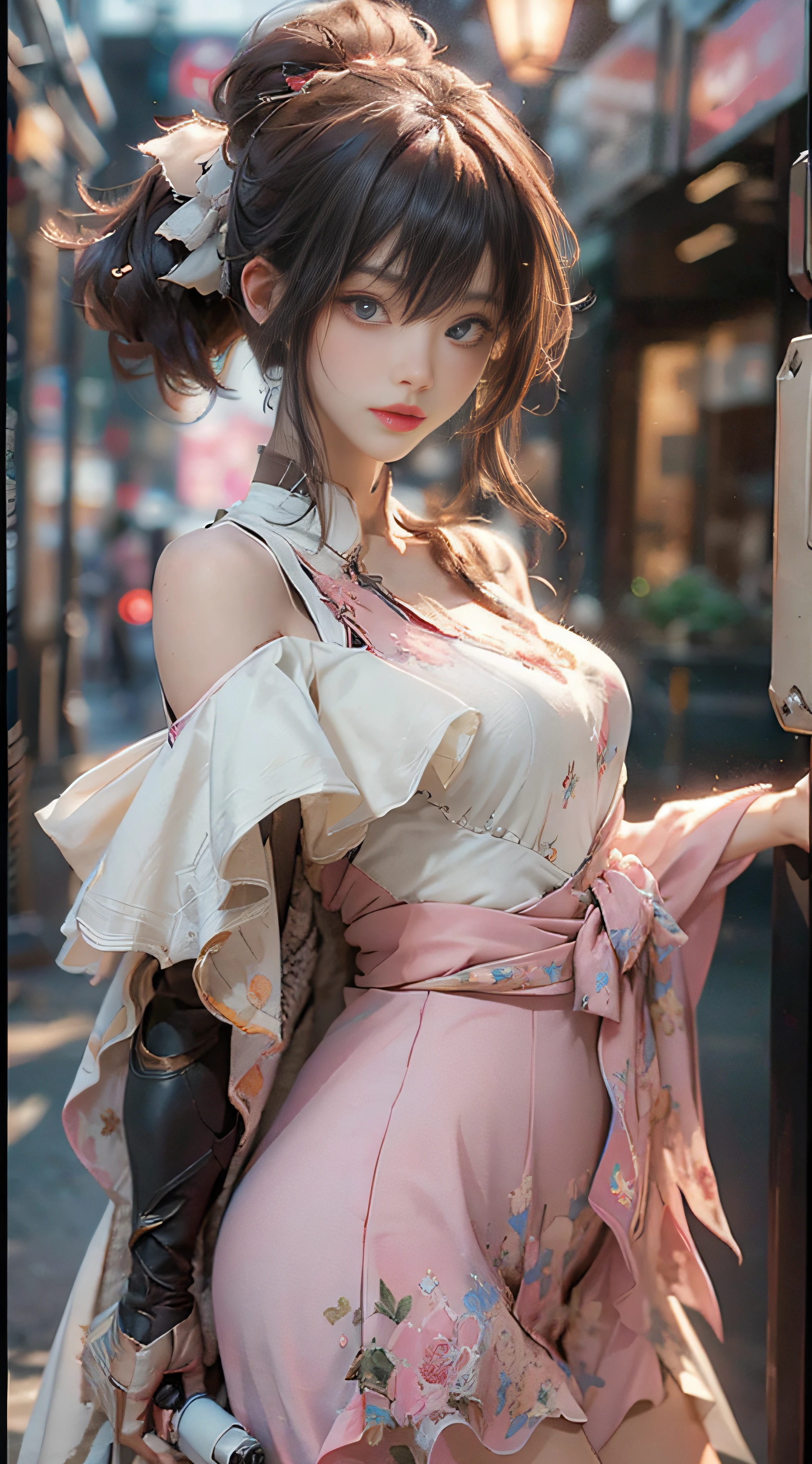 ((Best Quality)), ((Masterpiece)), (Detail: 1.4), 3D, Beautiful Cyberpunk Female Image, HDR (High Dynamic Range), Ray Tracing, NVIDIA RTX, Super Resolution, Unreal 5, Subsurface Scattering, PBR Texture, Post-Processing, Anisotropic Filtering, Depth of Field, Maximum Sharpness and Sharpness, Multi-layer Texture, Albedo and Highlight Mapping, Surface Coloring, Mitsu-Accurate Simulation of Material Interactions, Perfect Proportions, Octane Rendering, Two-color Light, Large Aperture, Low ISO, white balance, regular three-point, 8K RAW, beautiful bright pupils, off-the-shoulder clothes, fine pupils, delicate face and eyes, long eyelashes, blush, delicate and fluffy hair, pink lips, pure, cute, sweet girl, artistic sense, casual wear, high-end sense