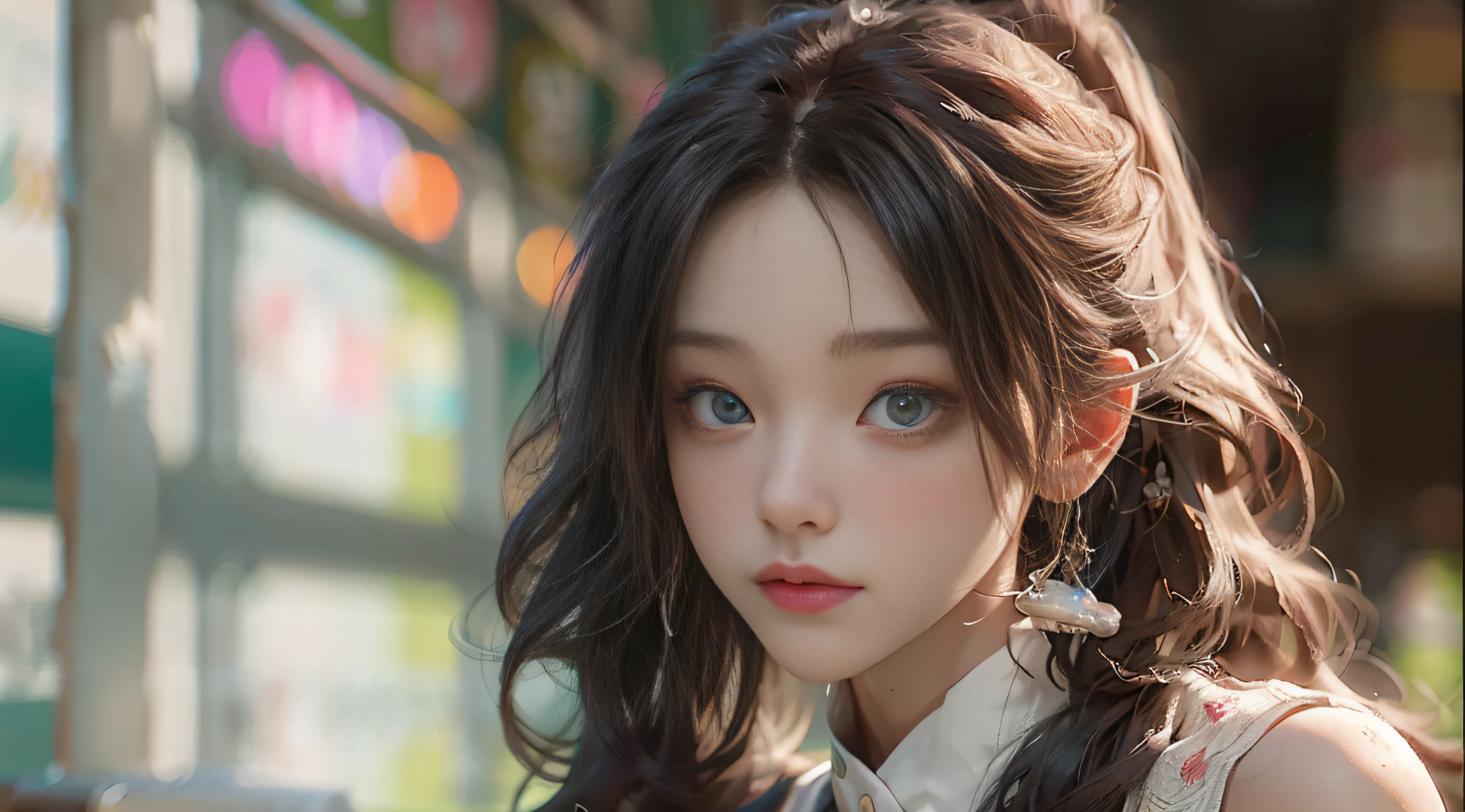 ((Best Quality)), ((Masterpiece)), (Detail: 1.4), 3D, Beautiful Cyberpunk Female Image, HDR (High Dynamic Range), Ray Tracing, NVIDIA RTX, Super Resolution, Unreal 5, Subsurface Scattering, PBR Texture, Post-Processing, Anisotropic Filtering, Depth of Field, Maximum Sharpness and Sharpness, Multi-layer Texture, Albedo and Highlight Mapping, Surface Coloring, Mitsu-Accurate Simulation of Material Interactions, Perfect Proportions, Octane Rendering, Two-color Light, Large Aperture, Low ISO, white balance, regular three-point, 8K RAW, beautiful bright pupils, off-the-shoulder clothes, fine pupils, delicate face and eyes, long eyelashes, blush, delicate and fluffy hair, pink lips, pure, cute, sweet girl, artistic sense, casual wear, high-end sense