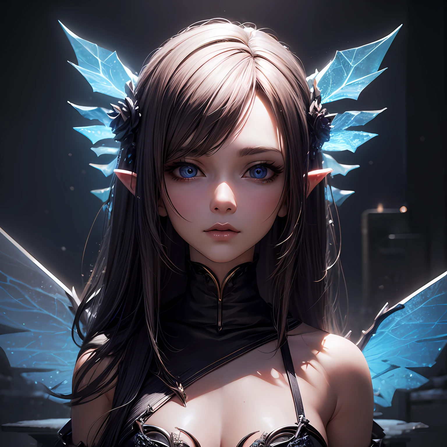 Style image of a woman wearing a fur bandeau, (best quality, 8K, masterpiece: 1.3), petite body, (beautiful and detailed eyes), (super detail), (desktop wallpaper), beautiful face, (detailed face), clear facial features, perfect body beauty: 1.4, with wings, snow fairy, close-up fantasy of ice magic, 2. 5D CGI Anime Fantasy Artwork, Fantasy Art Act, Best Art Station for Fan Art, Deviant Art Station CGSCOSIETY, Digital Fantasy Art), Art Germ; 3D Unreal Engine, stunning fantasy 3D rendering, inspired by WLOP, Snow Surrounding, Snowfield