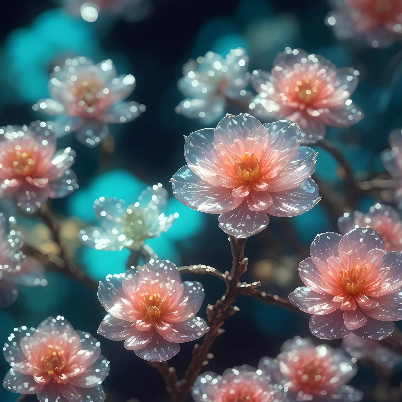 crystal spring blossom,
fantasy, galaxy, transparent,
shimmering, sparkling, splendid, colorful,
magical photography, dramatic lighting, photo realism, ultra-detailed, 4k, Depth of field, High-resolution