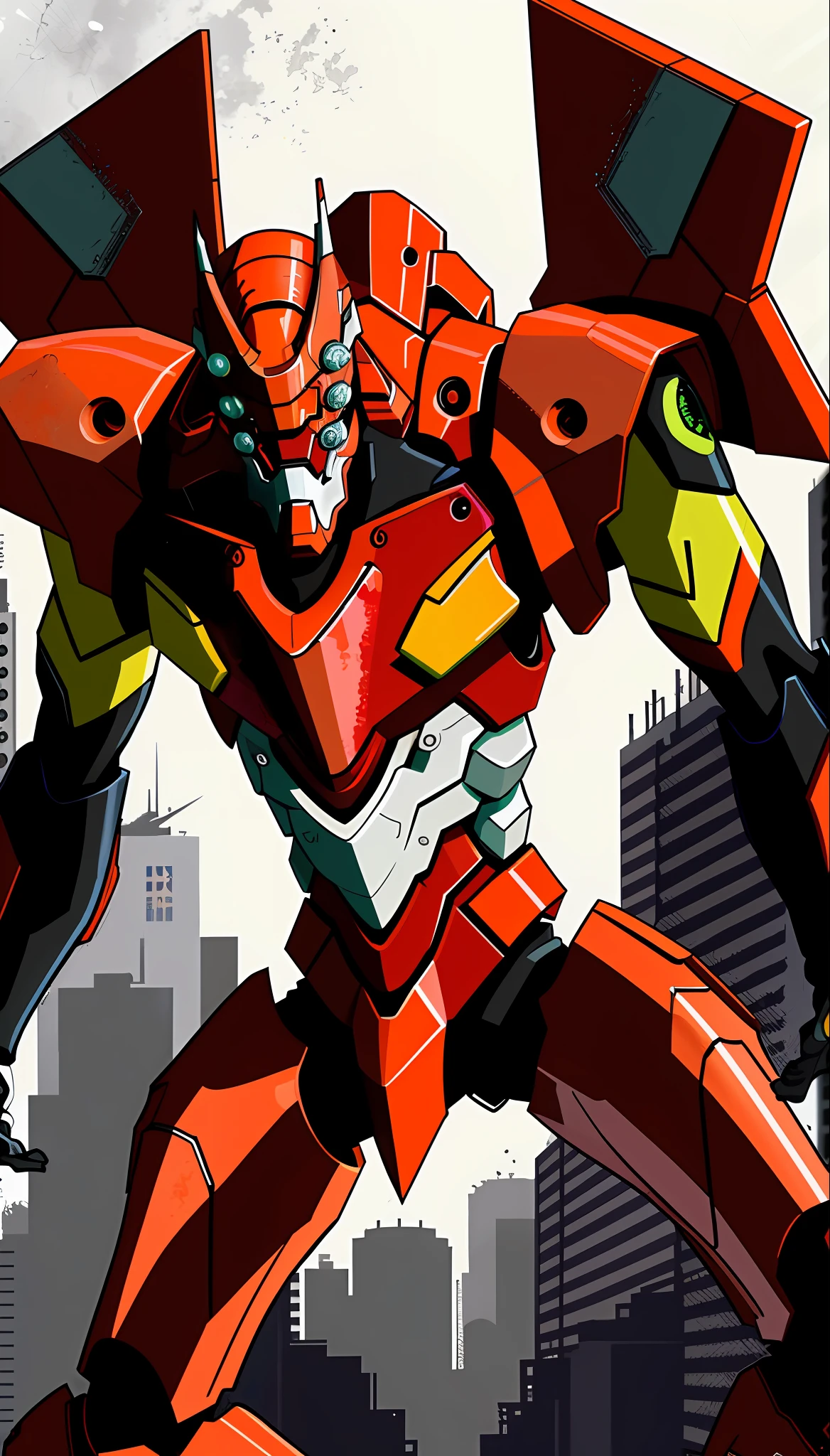(EVA 02), Evagod, Evangelion Mecha, Science Fiction, View Viewers, (Official Art, Best Quality, Masterpiece:1.2), Illustration, High Resolution, Beautiful Abstract Background, Futurism, Cyberpunk, Close Up, Black Armor,