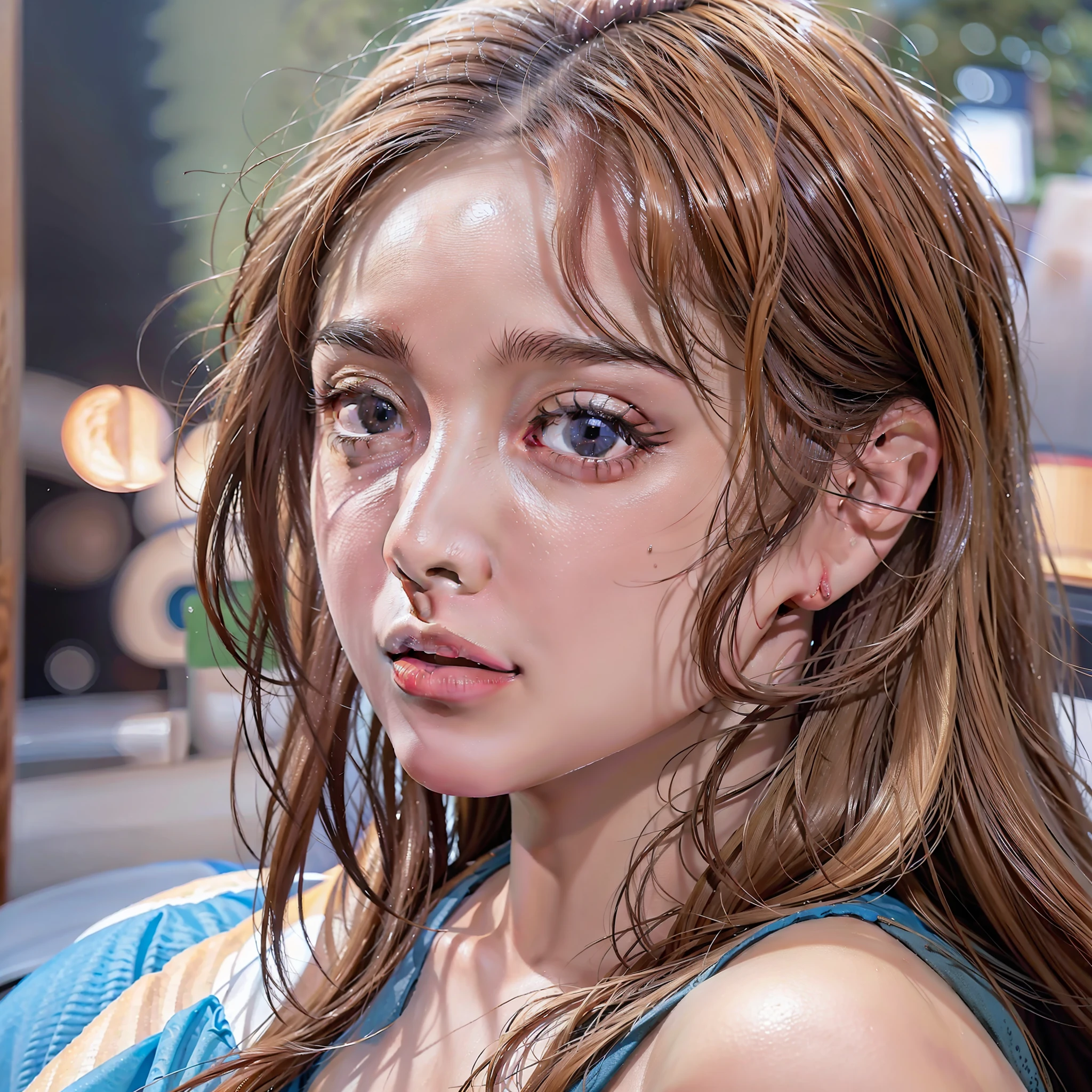 8K, Best Quality, Masterpiece, Ultra High Resolution, (Realism: 1.4), Original Photo, (Realistic Skin Texture: 1.3), (Film Grain: 1.3), (Selfie Angle)1 Girl, Beautiful Eyes and Face Details, Masterpiece, Best Quality, Close-up, Upper Body, Looking at the Viewer