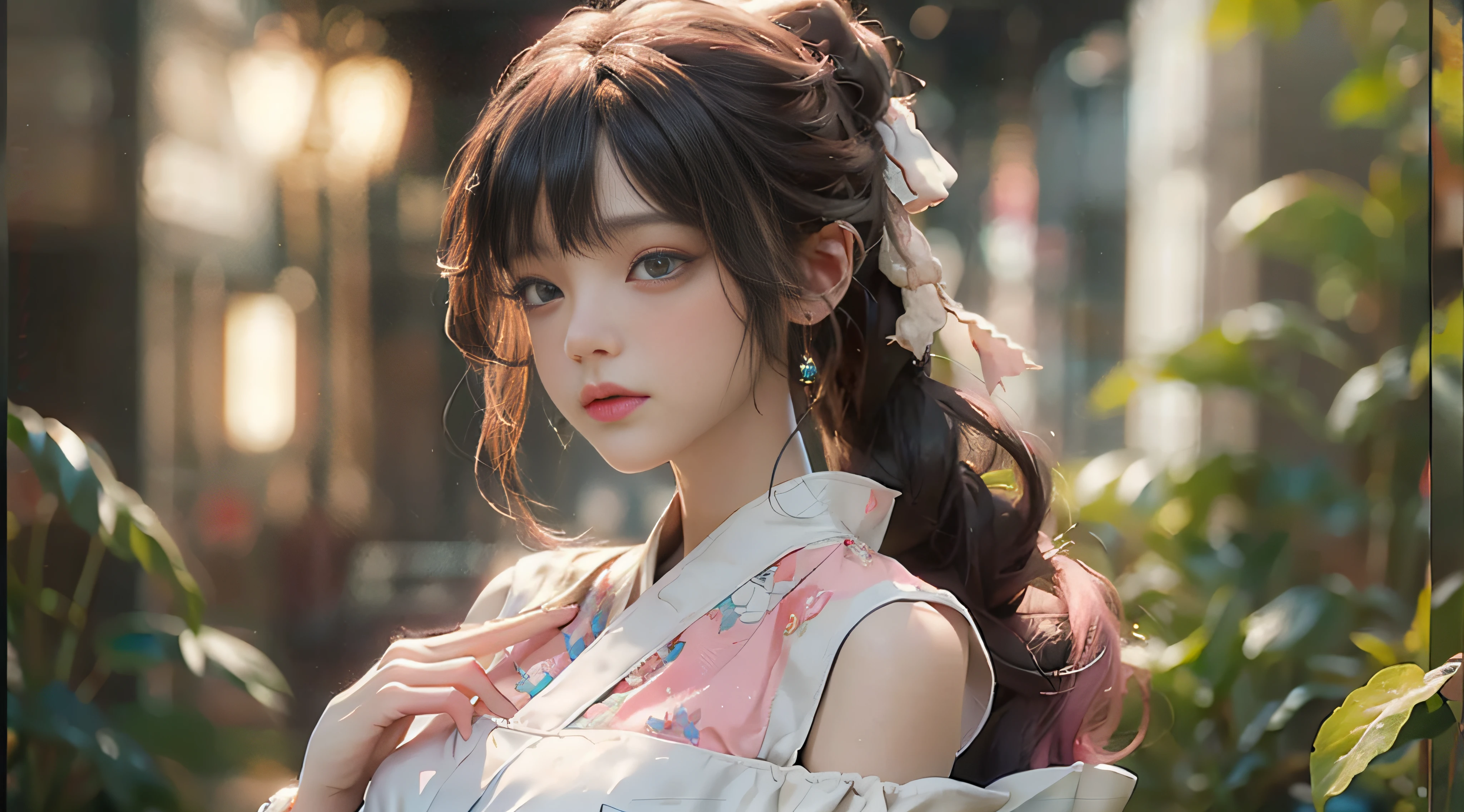 ((Best Quality)), ((Masterpiece)), (Detail: 1.4), 3D, Beautiful Cyberpunk Female Image, HDR (High Dynamic Range), Ray Tracing, NVIDIA RTX, Super Resolution, Unreal 5, Subsurface Scattering, PBR Texture, Post-Processing, Anisotropic Filtering, Depth of Field, Maximum Sharpness and Sharpness, Multi-layer Texture, Albedo and Highlight Mapping, Surface Coloring, Mitsu-Accurate Simulation of Material Interactions, Perfect Proportions, Octane Rendering, Two-color Light, Large Aperture, Low ISO, white balance, regular three-point, 8K RAW, beautiful bright pupils, off-the-shoulder clothes, fine pupils, delicate face and eyes, long eyelashes, blush, delicate and fluffy hair, pink lips, pure, cute, sweet girl, artistic sense, casual wear, high-end sense