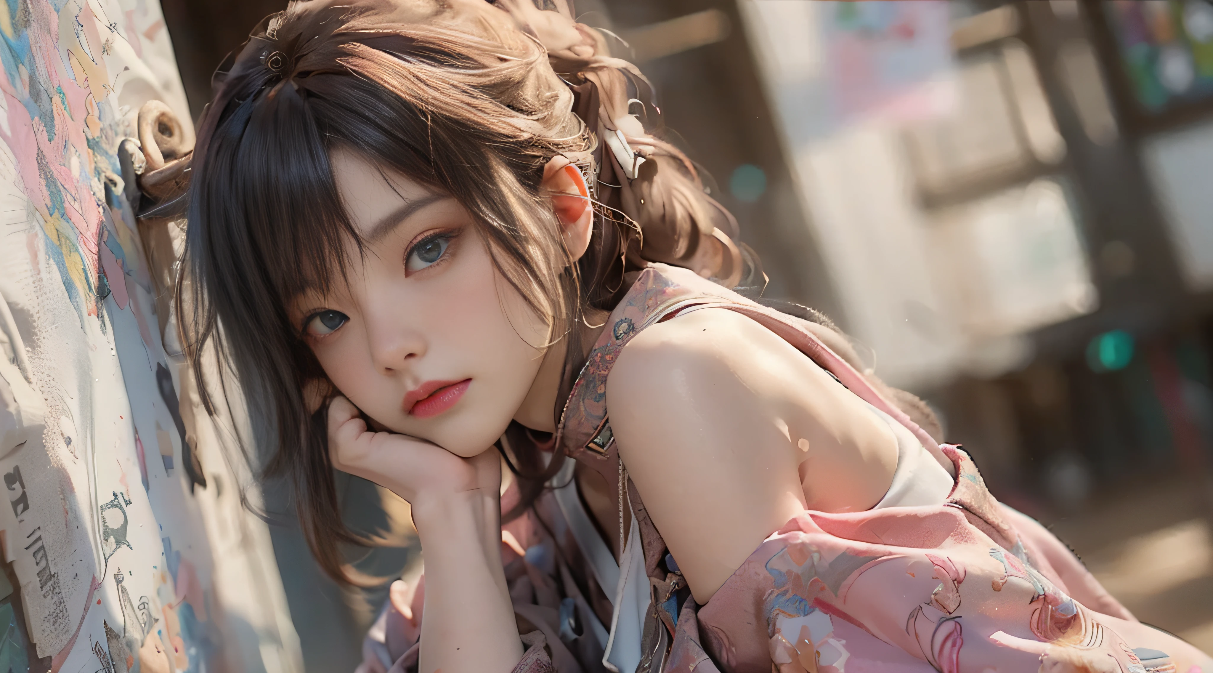((Best Quality)), ((Masterpiece)), (Detail: 1.4), 3D, Beautiful Cyberpunk Female Image, HDR (High Dynamic Range), Ray Tracing, NVIDIA RTX, Super Resolution, Unreal 5, Subsurface Scattering, PBR Texture, Post-Processing, Anisotropic Filtering, Depth of Field, Maximum Sharpness and Sharpness, Multi-layer Texture, Albedo and Highlight Mapping, Surface Coloring, Mitsu-Accurate Simulation of Material Interactions, Perfect Proportions, Octane Rendering, Two-color Light, Large Aperture, Low ISO, white balance, regular three-point, 8K RAW, beautiful bright pupils, off-the-shoulder clothes, fine pupils, delicate face and eyes, long eyelashes, blush, delicate and fluffy hair, pink lips, pure, cute, sweet girl, artistic sense, casual wear, high-end sense