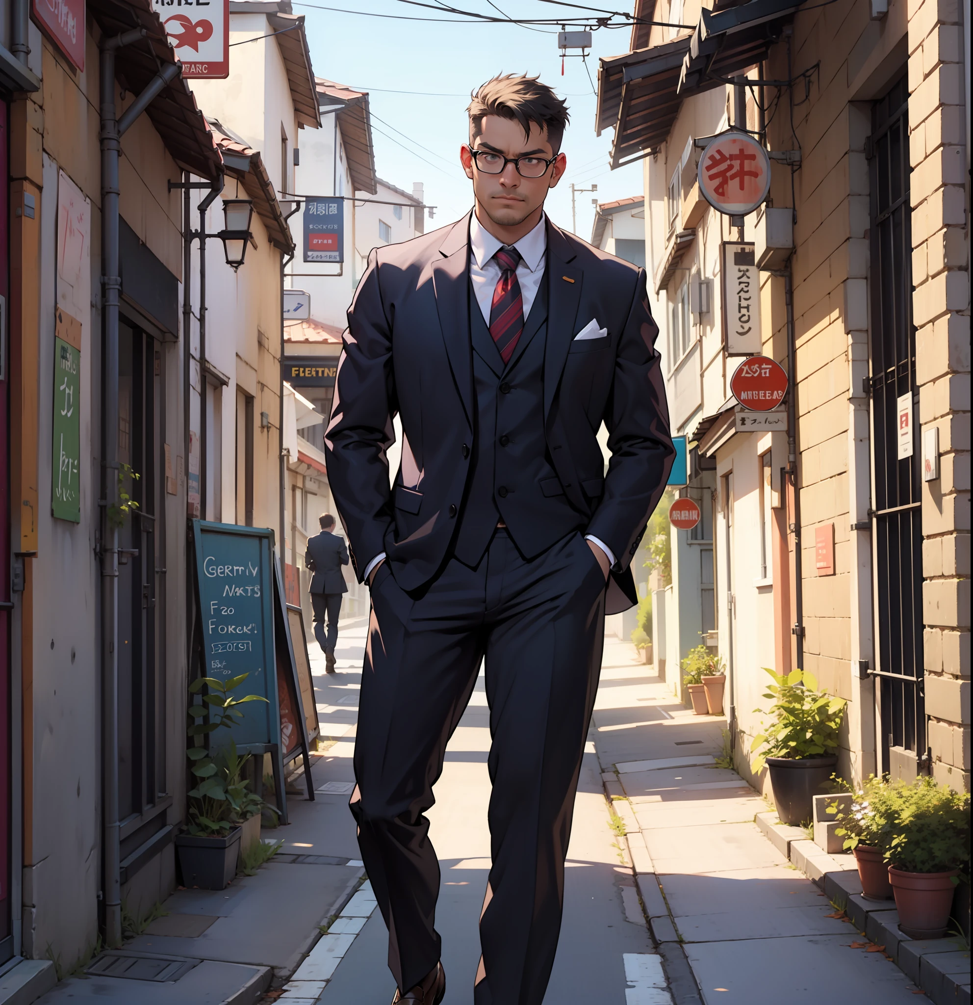 man in a suit walking down the street