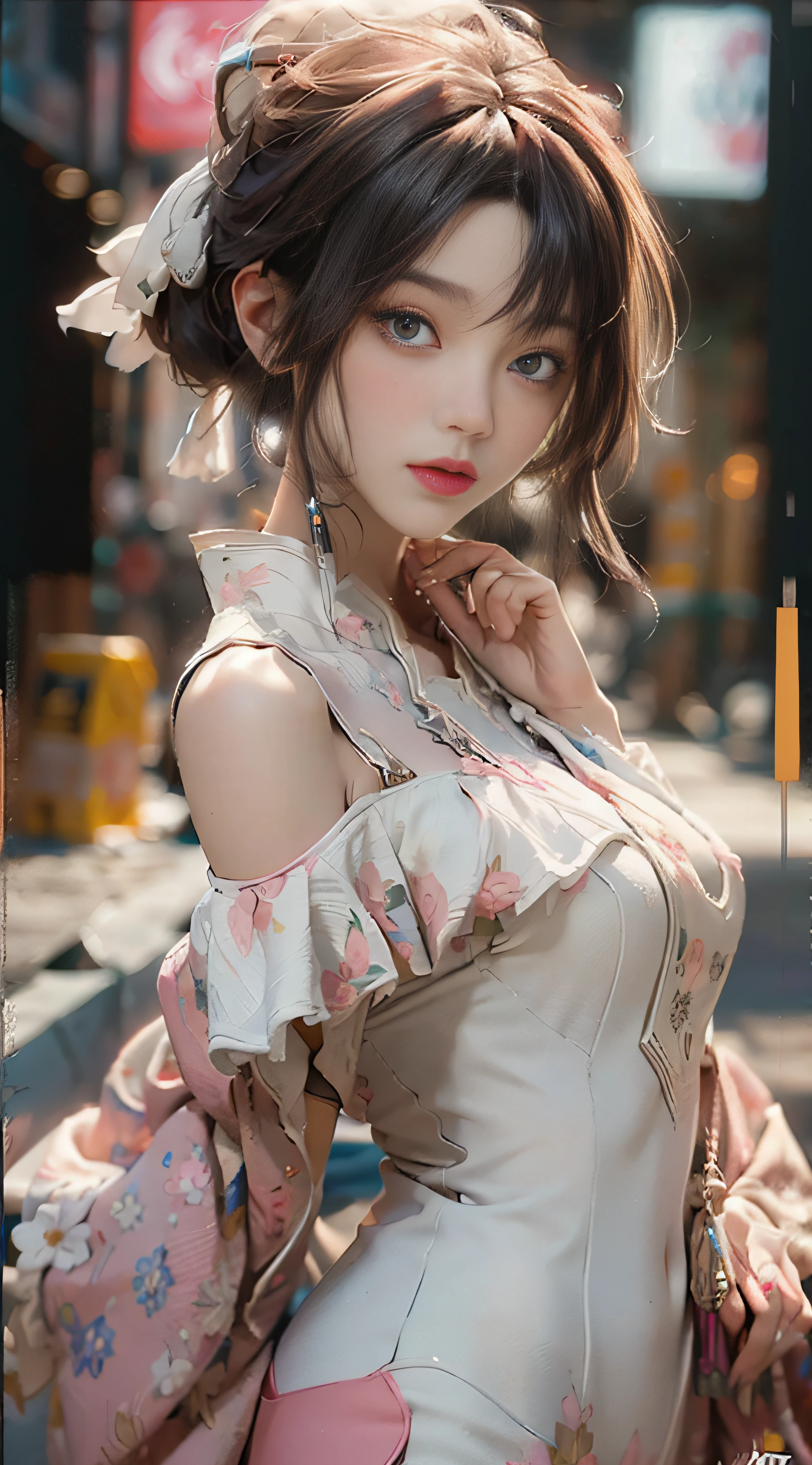 ((Best Quality)), ((Masterpiece)), (Detail: 1.4), 3D, Beautiful Cyberpunk Female Image, HDR (High Dynamic Range), Ray Tracing, NVIDIA RTX, Super Resolution, Unreal 5, Subsurface Scattering, PBR Texture, Post-Processing, Anisotropic Filtering, Depth of Field, Maximum Sharpness and Sharpness, Multi-layer Texture, Albedo and Highlight Mapping, Surface Coloring, Mitsu-Accurate Simulation of Material Interactions, Perfect Proportions, Octane Rendering, Two-color Light, Large Aperture, Low ISO, white balance, regular three-point, 8K RAW, beautiful bright pupils, off-the-shoulder clothes, fine pupils, delicate face and eyes, long eyelashes, blush, delicate and fluffy hair, pink lips, pure, cute, sweet girl, artistic sense, casual wear, high-end sense