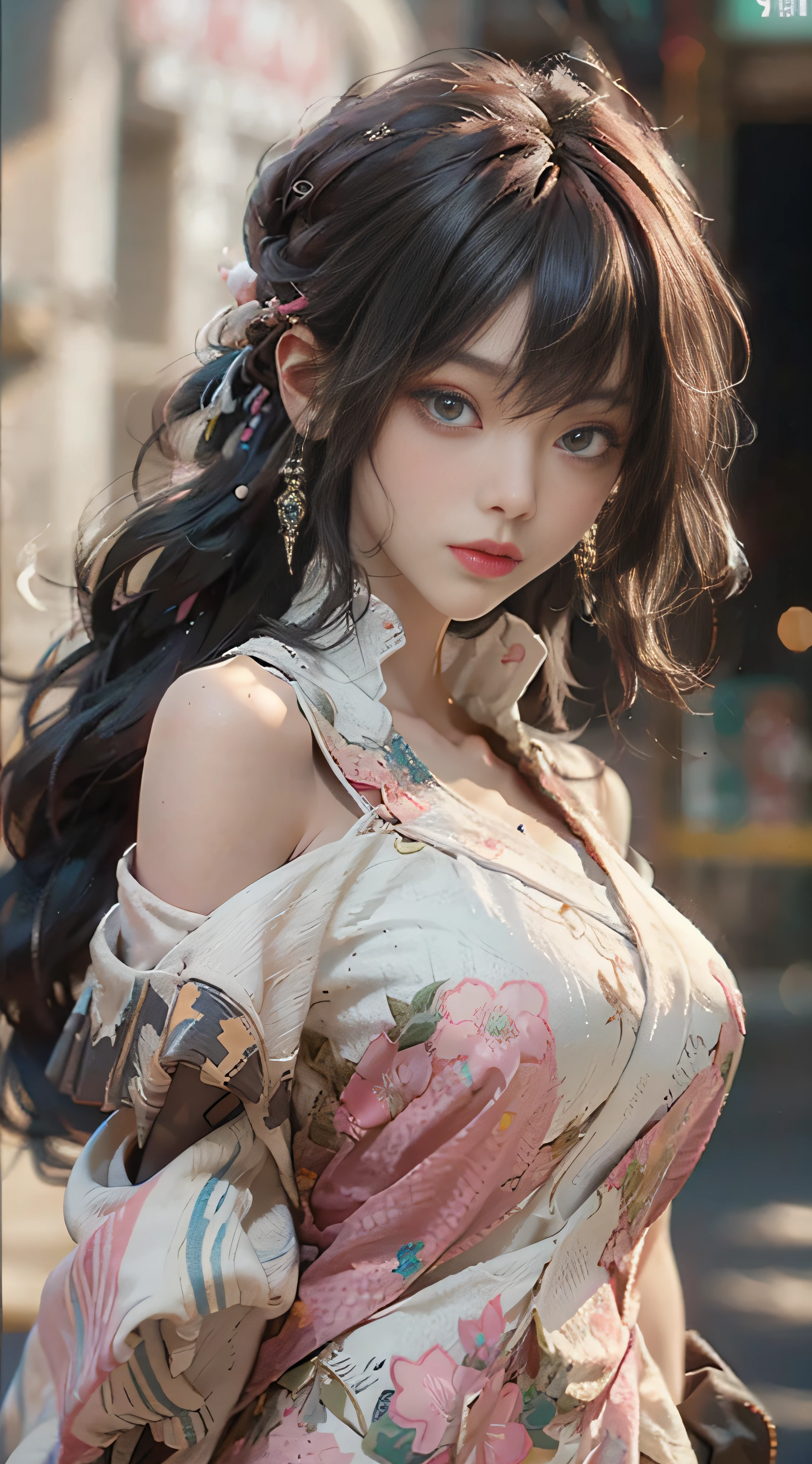 ((Best Quality)), ((Masterpiece)), (Detail: 1.4), 3D, Beautiful Cyberpunk Female Image, HDR (High Dynamic Range), Ray Tracing, NVIDIA RTX, Super Resolution, Unreal 5, Subsurface Scattering, PBR Texture, Post-Processing, Anisotropic Filtering, Depth of Field, Maximum Sharpness and Sharpness, Multi-layer Texture, Albedo and Highlight Mapping, Surface Coloring, Mitsu-Accurate Simulation of Material Interactions, Perfect Proportions, Octane Rendering, Two-color Light, Large Aperture, Low ISO, white balance, regular three-point, 8K RAW, beautiful bright pupils, off-the-shoulder clothes, fine pupils, delicate face and eyes, long eyelashes, blush, delicate and fluffy hair, pink lips, pure, cute, sweet girl, artistic sense, casual wear, high-end sense