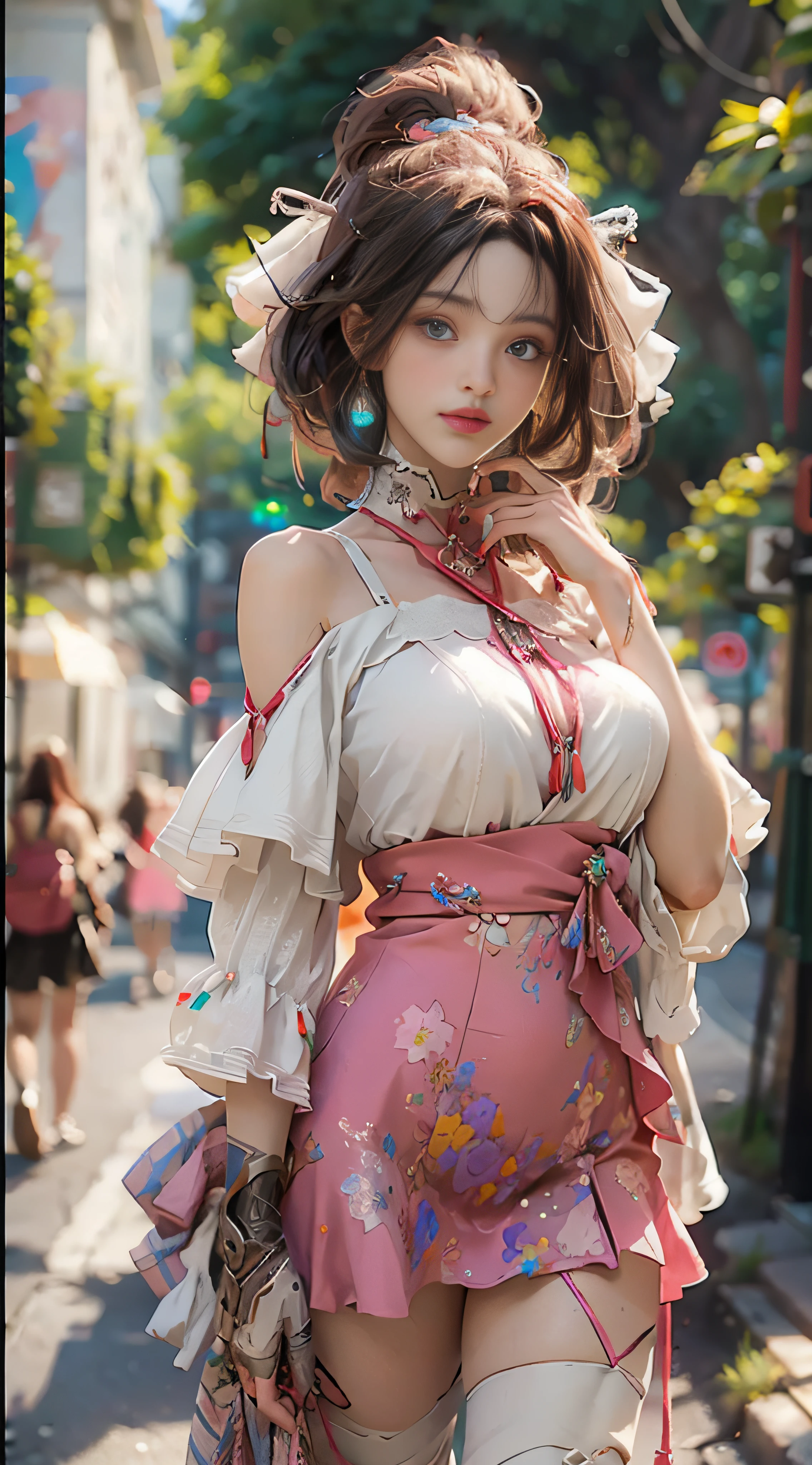 ((Best Quality)), ((Masterpiece)), (Detail: 1.4), 3D, Beautiful Cyberpunk Female Image, HDR (High Dynamic Range), Ray Tracing, NVIDIA RTX, Super Resolution, Unreal 5, Subsurface Scattering, PBR Texture, Post-Processing, Anisotropic Filtering, Depth of Field, Maximum Sharpness and Sharpness, Multi-layer Texture, Albedo and Highlight Mapping, Surface Coloring, Mitsu-Accurate Simulation of Material Interactions, Perfect Proportions, Octane Rendering, Two-color Light, Large Aperture, Low ISO, white balance, regular three-point, 8K RAW, beautiful bright pupils, off-the-shoulder clothes, fine pupils, delicate face and eyes, long eyelashes, blush, delicate and fluffy hair, pink lips, pure, cute, sweet girl, artistic sense, casual wear, high-end sense