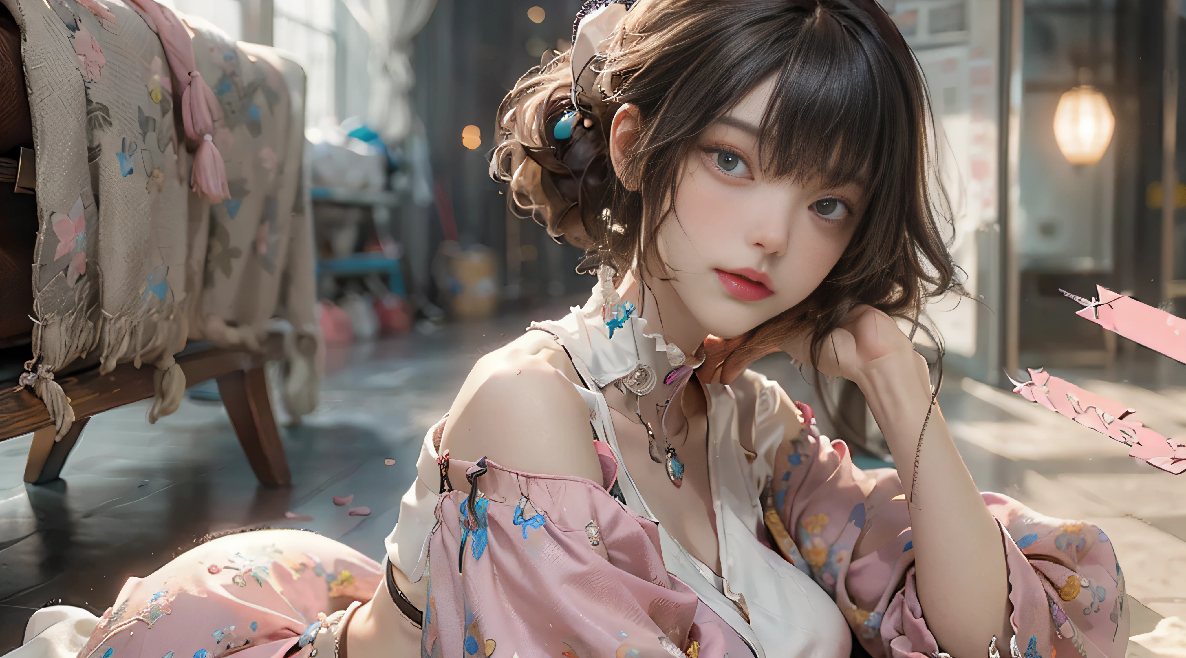 ((Best Quality)), ((Masterpiece)), (Detail: 1.4), 3D, Beautiful Cyberpunk Female Image, HDR (High Dynamic Range), Ray Tracing, NVIDIA RTX, Super Resolution, Unreal 5, Subsurface Scattering, PBR Texture, Post-Processing, Anisotropic Filtering, Depth of Field, Maximum Sharpness and Sharpness, Multi-layer Texture, Albedo and Highlight Mapping, Surface Coloring, Mitsu-Accurate Simulation of Material Interactions, Perfect Proportions, Octane Rendering, Two-color Light, Large Aperture, Low ISO, white balance, regular three-point, 8K RAW, beautiful bright pupils, off-the-shoulder clothes, fine pupils, delicate face and eyes, long eyelashes, blush, delicate and fluffy hair, pink lips, pure, cute, sweet girl, artistic sense, casual wear, high-end sense