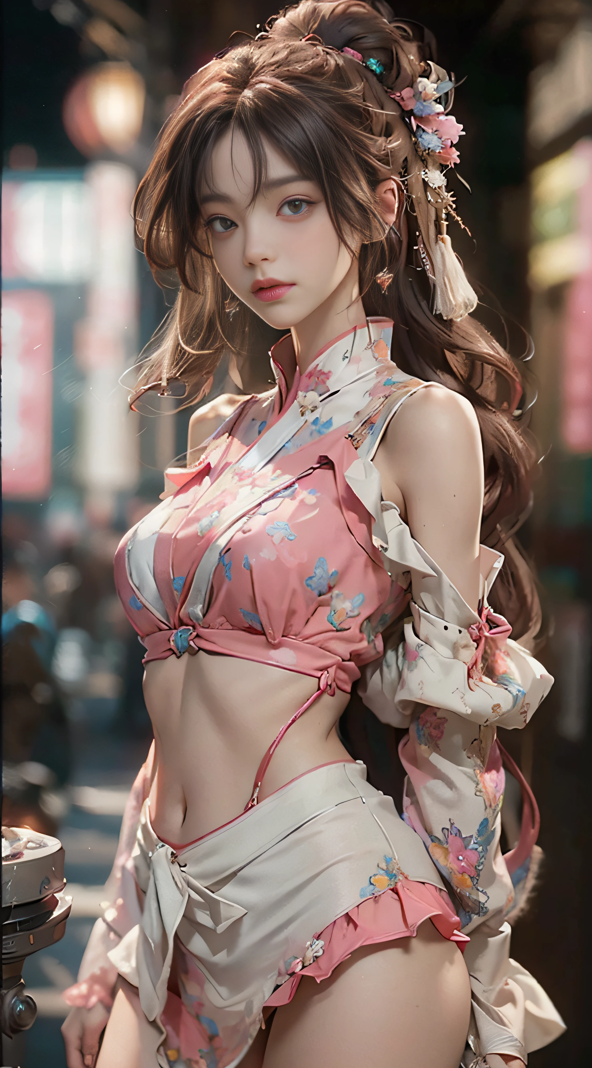 ((Best Quality)), ((Masterpiece)), (Detail: 1.4), 3D, Beautiful Cyberpunk Female Image, HDR (High Dynamic Range), Ray Tracing, NVIDIA RTX, Super Resolution, Unreal 5, Subsurface Scattering, PBR Texture, Post-Processing, Anisotropic Filtering, Depth of Field, Maximum Sharpness and Sharpness, Multi-layer Texture, Albedo and Highlight Mapping, Surface Coloring, Mitsu-Accurate Simulation of Material Interactions, Perfect Proportions, Octane Rendering, Two-color Light, Large Aperture, Low ISO, white balance, regular three-point, 8K RAW, beautiful bright pupils, off-the-shoulder clothes, fine pupils, delicate face and eyes, long eyelashes, blush, delicate and fluffy hair, pink lips, pure, cute, sweet girl, artistic sense, casual wear, high-end sense