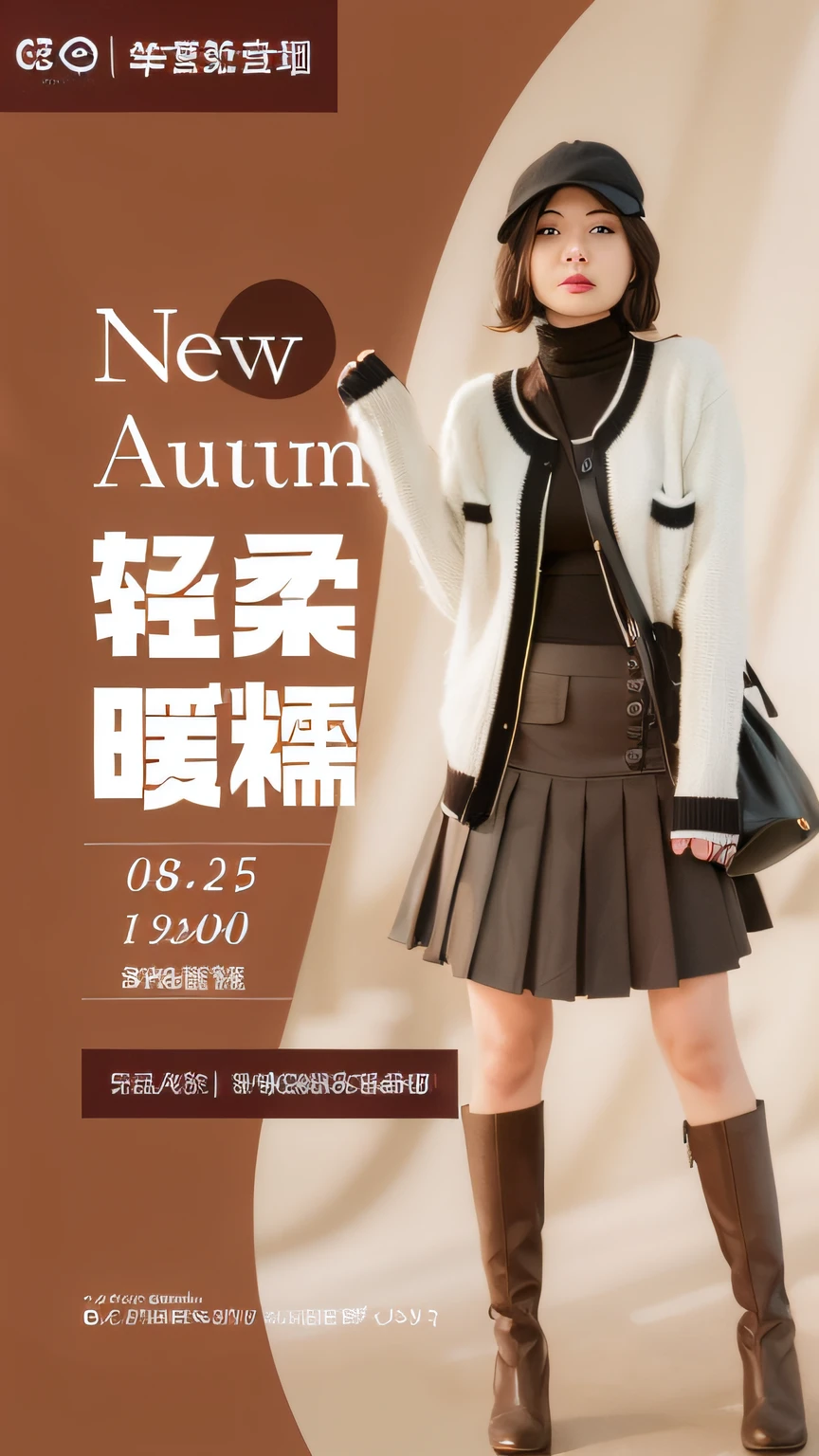 there is a woman in a skirt and jacket posing for a picture, autum, seifuku, brown clothes, autumn, reluvy5213, ad image, fashion clothing, 2 0 2 0 fashion, autumn season, trending on cgstation, full clothing, 2263539546], cardigan, adorable