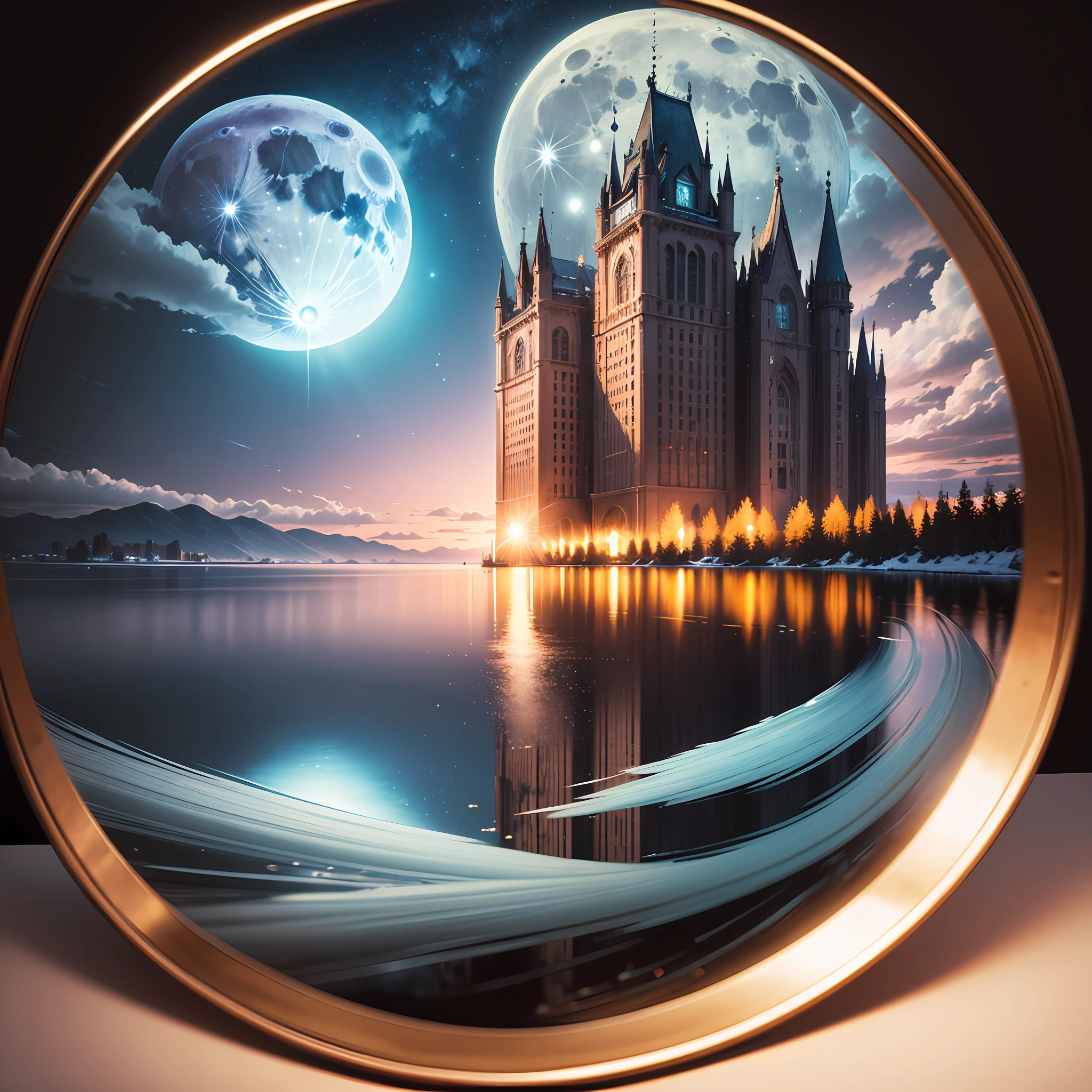 Computer Visualized Graphics, Realistic Fantasy, Extensive Landscape Ultrasound Photography (general view showing white and pink orchid, dew, ice,), full moon, night sky, blurred background, warm, yellow, purple background, pink, warm, magic, "Hyper-realistic textures," "Precise details," "Realistic still life," "Realistic portraits," "Realistic landscapes." Watercolor drawing, "Majestic mountains," "Hyper-realistic textures," Banksy, Liu Bolin, Ansel Adams, Yoshitaka Amano realistic fantasy, Extensive landscape ultrasound photography (general view showing a glass peach), blurred background, cool, turquoise shade, a bit of purple, airy color, magic, "Hyper-realistic textures," "Precise details," "Realistic still life," "Realistic portraits," "Realistic landscapes."" Lit cityscapes,” “Starry skies,” “Moonlit landscapes,” “Night time portraits,” “Long exposures.” 16:9 --ar --auto