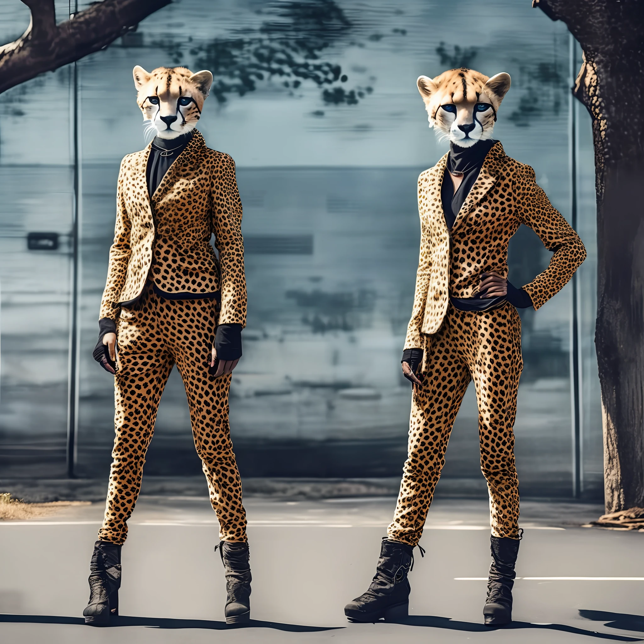 a photo of a cheetah-woman hybrid as a buisiness-woman, 8k
