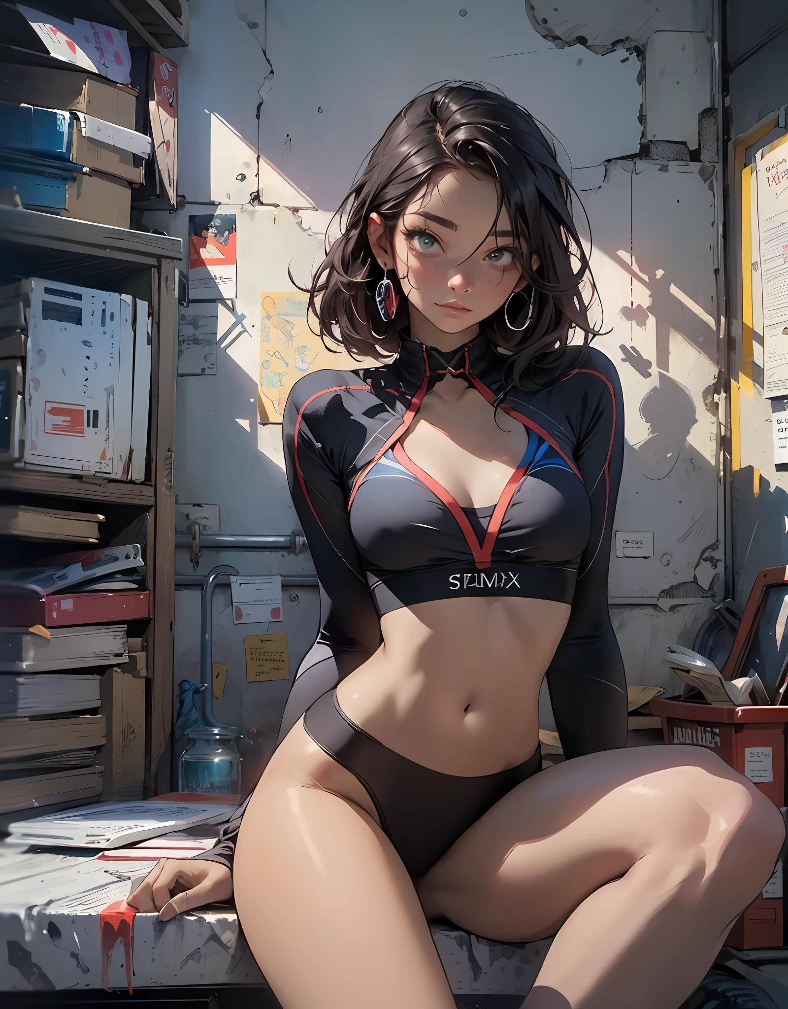 ((perfect whole body)), melancholy lighting, quiet, calm, brightness, masterpiece, best quality, 1girl, (JinxLol:1.2), (ultra photorealistic:1.3), (masterpiece:1.4), best quality, ((realistic)), high quality, ultra detailed, ((real image)), ((realistic skin)), ((realistic face)),(illustration:1.05), (beautiful:1.05), (beautiful detailed eyes:1.05), (cinematic light:1.1), RED in the detacks, perfect whole body, slender silhouette, thin, small breasts, thick thighs, black and blue clothing, white sneakers