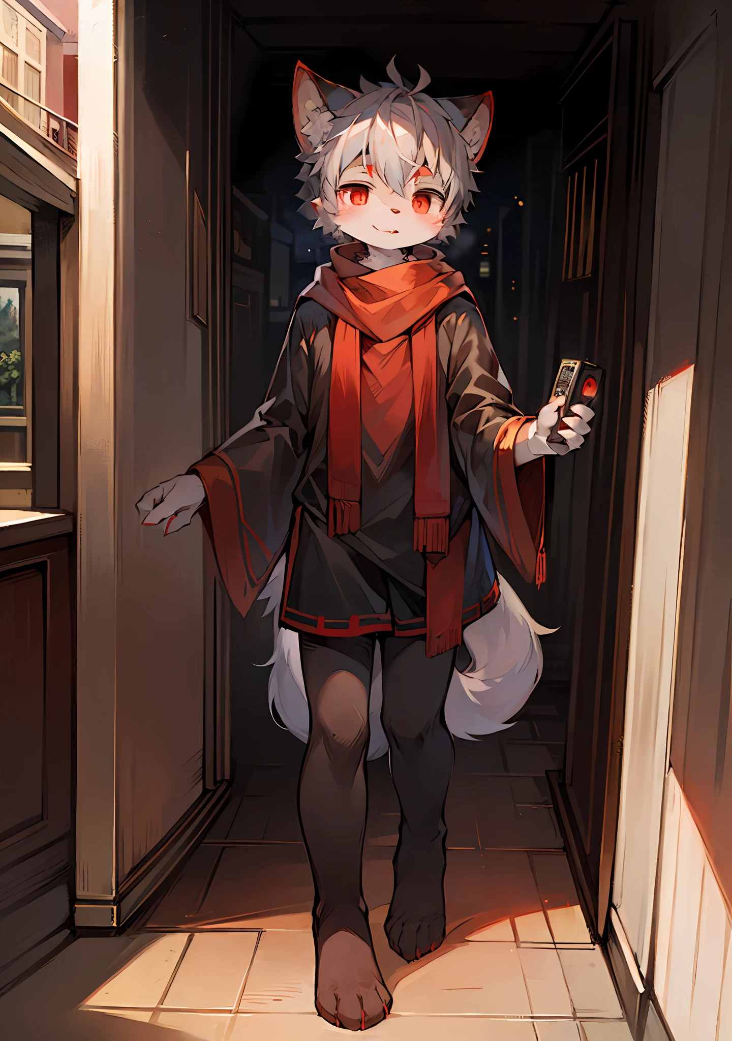 (Bright Environment: 0.8), Masterpiece, High Quality, Abstract Res, Digital Painting\(Artwork\), by Dagasi, Yupa, Kiyosan, (Anthro, Fluffy Fur, Character Focus: 1.1), Anthro Male Cat, Short Hair, Portrait , bright eyes, panorama, character focus. (Background: 0.7), Solo, Furry, Furry Male, Male Focus, Anthr, (Full Body Fur, Fluffy Tail, White Fur, Red Eyes, Gray Hair: 1.2), (Long Canids, Detectives, Shawls: 1.2), (Interior, Daytime, Street, Camera: 1.1)