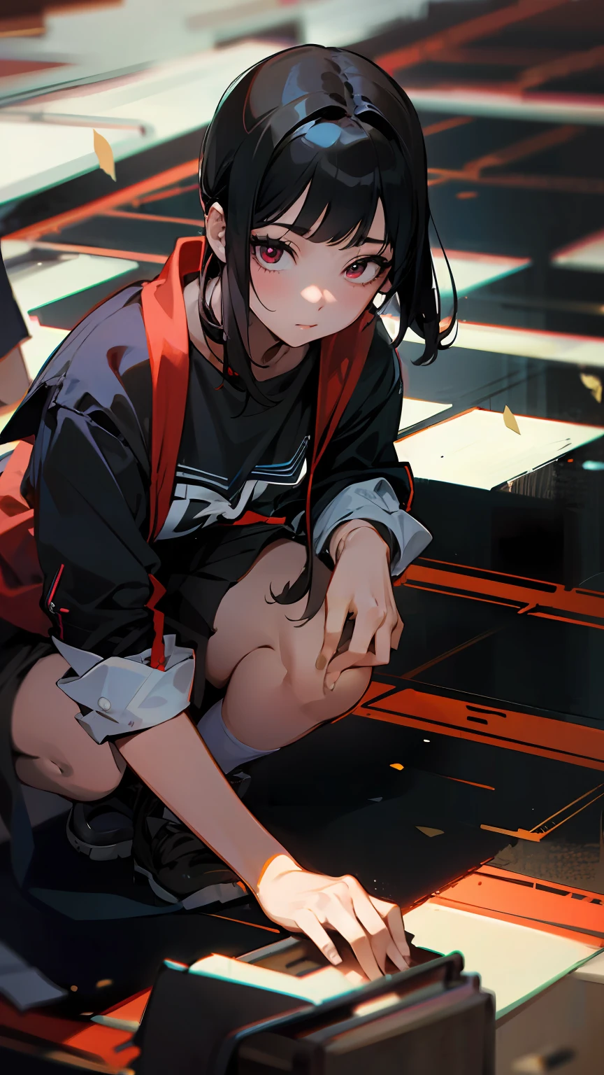 girl, high-school student, Dark Eyes, Black hair, black hair, UHD, super detail, best quality, highres, high details