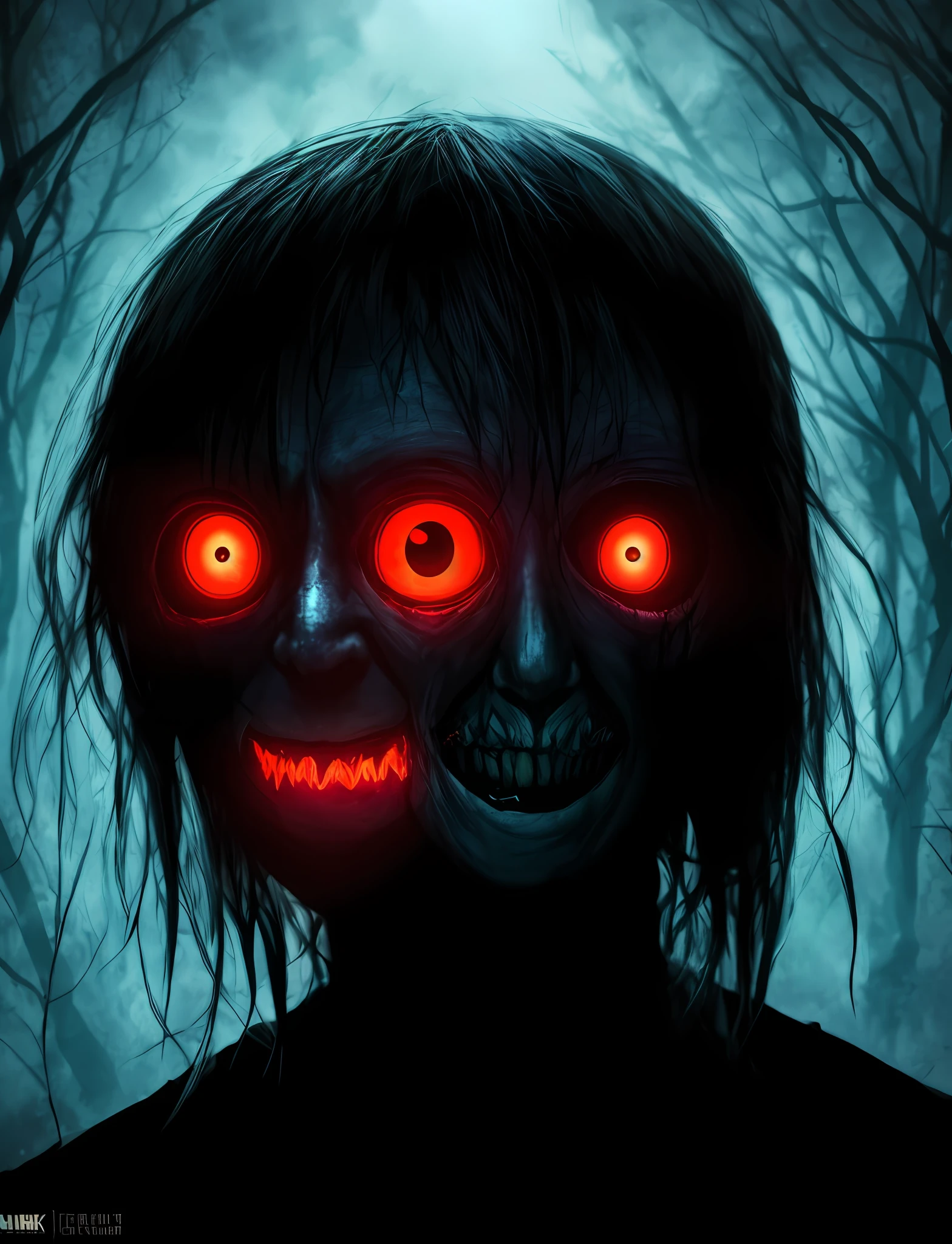 a close up of a person with a creepy face and red eyes, with red glowing eyes, evil smile and glowing eyes, with glowing red eyes, red eyes glowing, red glowing eyes, eerie glowing eyes, glowing red eyes, scary color art in 4 k, bright demonic glowing eyes, detailed 4k horror artwork, glowing-eyes-and-mouth