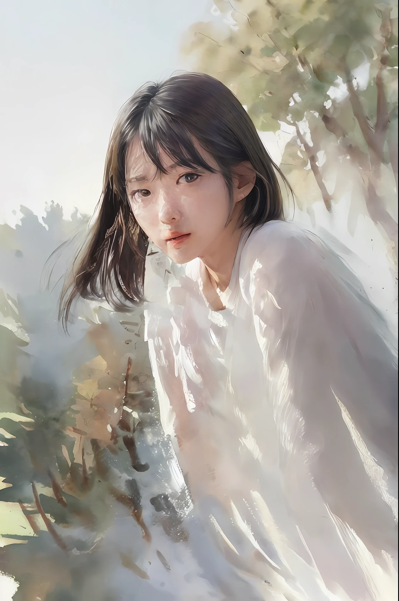 (upper body: 1.5),(white background:1.4), ((tachi-e)), original,(illustration:1.1),(best quality),(masterpiece:1.1),(extremely detailed CG unity 8k wallpaper:1.1), (colorful:0.9),(panorama shot:1.4),(full body:1.05),(solo:1.2), (ink splashing),(color splashing),((watercolor)), clear sharp focus,{ 1girl standing },((chinese style )),(an asian young woman in a swimsuit poses for a photo, 1girl, solo, armpits, looking at viewer, realistic, scrunchie