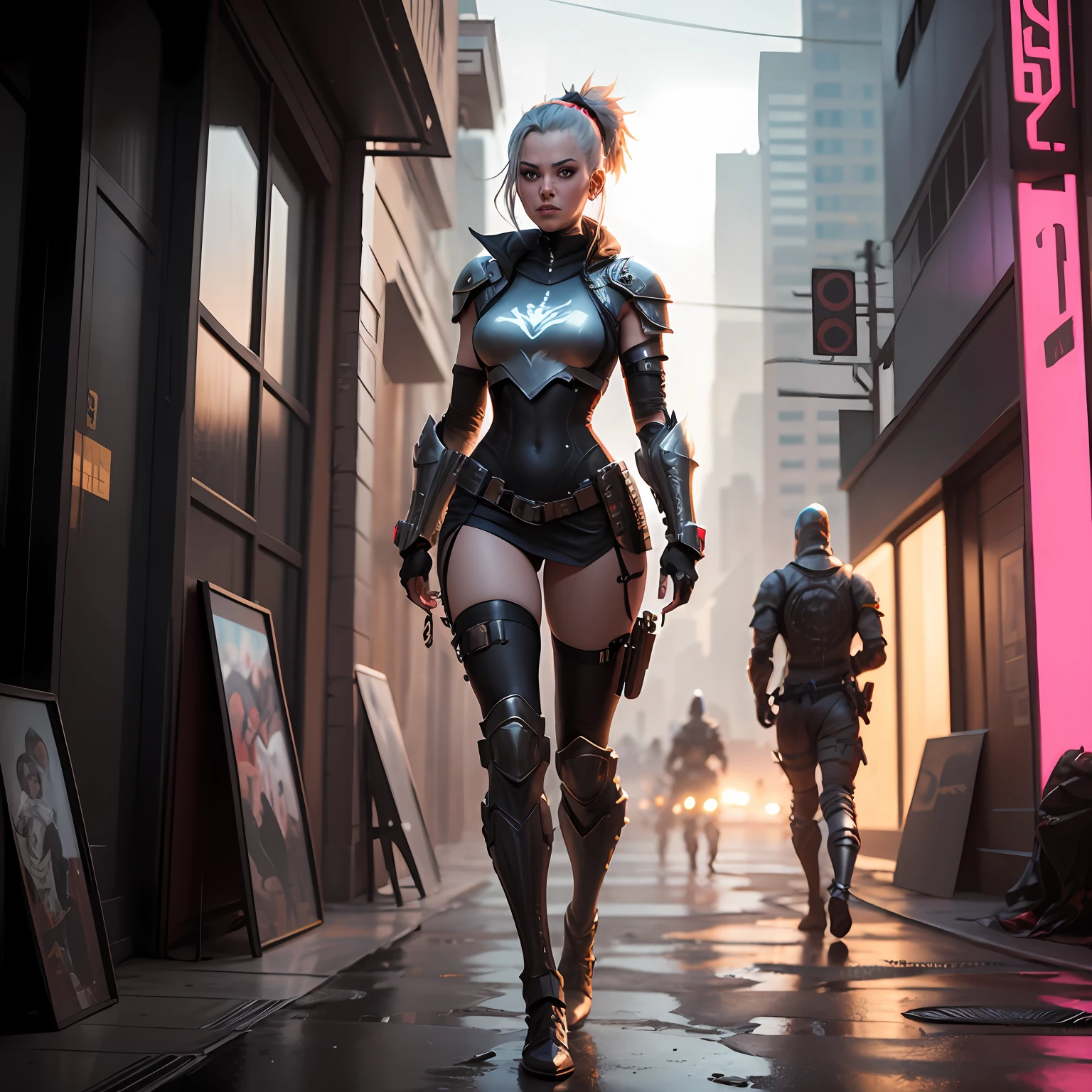 Cyberpunk warrior, female. Full body armor --auto