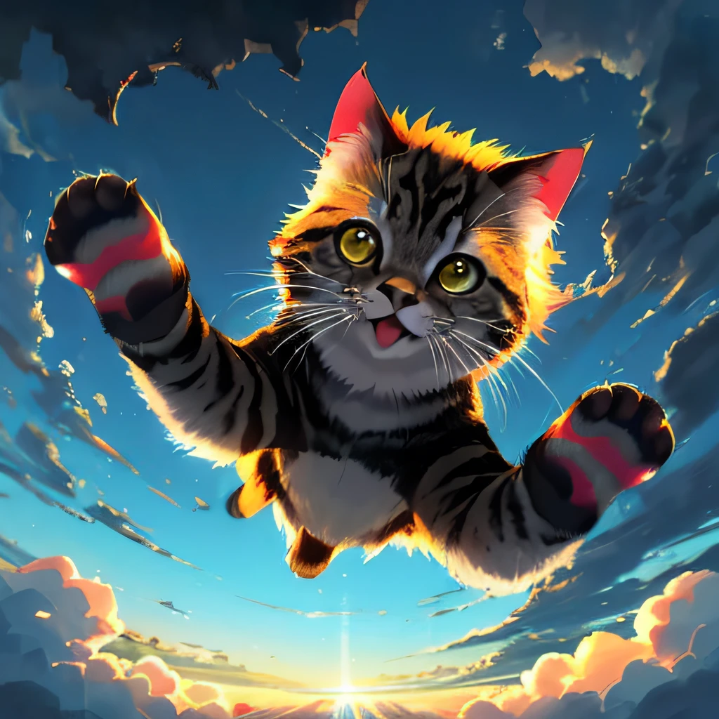 atmospheric perspective, ((foreshortening)), anaglyph, digital art, happy cloud, detailed background, small red focus, selective color, 1 other, Bob Ross, drawn, sharp pastel, perspective, dynamic lighting, glowing light, reflection light, ray traced, colorful, 20mm, high res, panorama, (((crisp))), flying cat