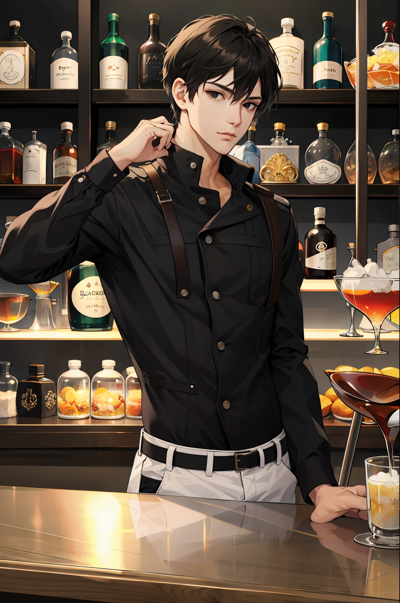 Black eyes, black hair, bar, male
