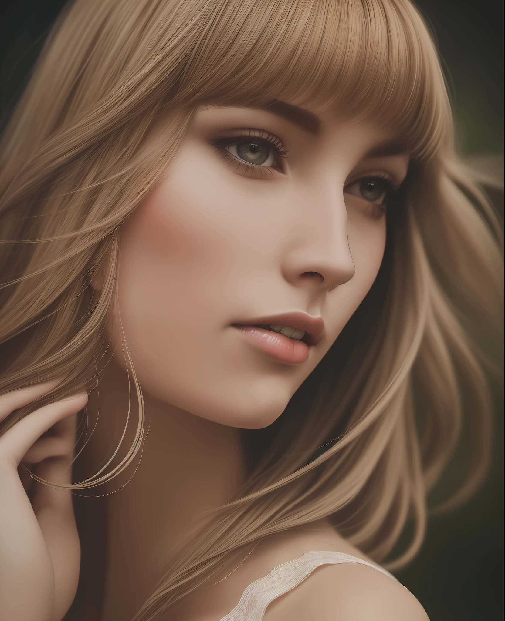 (Photorealistic portrait photography), (1940s-inspired woman), (timeless beauty:1.2), (authentic vintage styling), (attention to period details:1.1), (nostalgic atmosphere), (meticulous wardrobe and hair styling), (flattering lighting techniques), (carefully selected camera lenses:1.2), (thoughtful composition and framing), (elegant and expressive poses), (soft and natural color tones), (subtle textures and details), (attention to skin tones and facial features), (emphasis on capturing emotions and personality), (professional post-processing for a polished result), (strives for realism and authenticity). --auto
