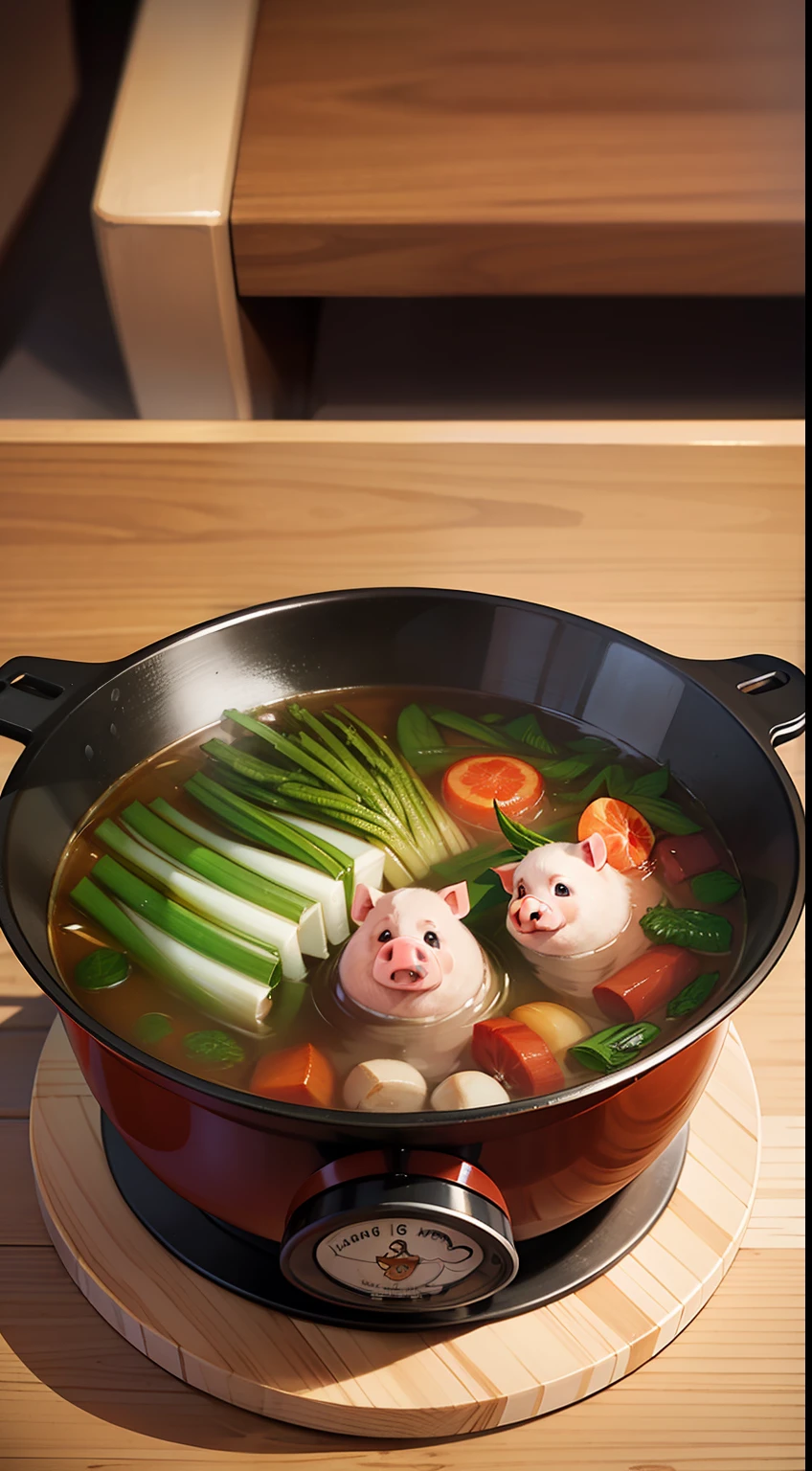 Cartoon style, (GG Bond) Pig's Nose, Japanese hot pot, indoor,