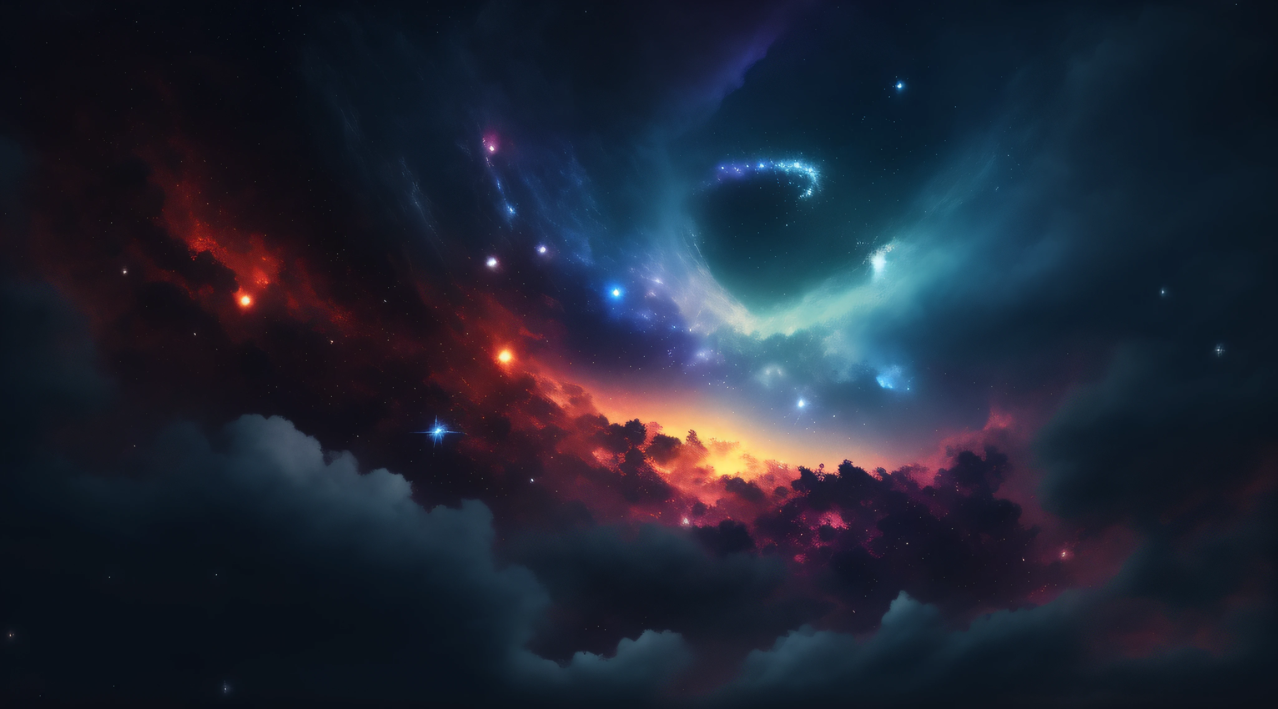 a close up of a picture of a very colorful galaxy, epic beautiful space scifi, dream like atmosphere 8k, dramatic nebula sky, space clouds, atmospheric fantasy sky, 4 k hd wallpaper very detailed, interstellar stormy bright sky, dramatic space sky, space landscape, 4k highly detailed digital art, epic dreamlike fantasy landscape, space sky, galactic landscape, beautiful space