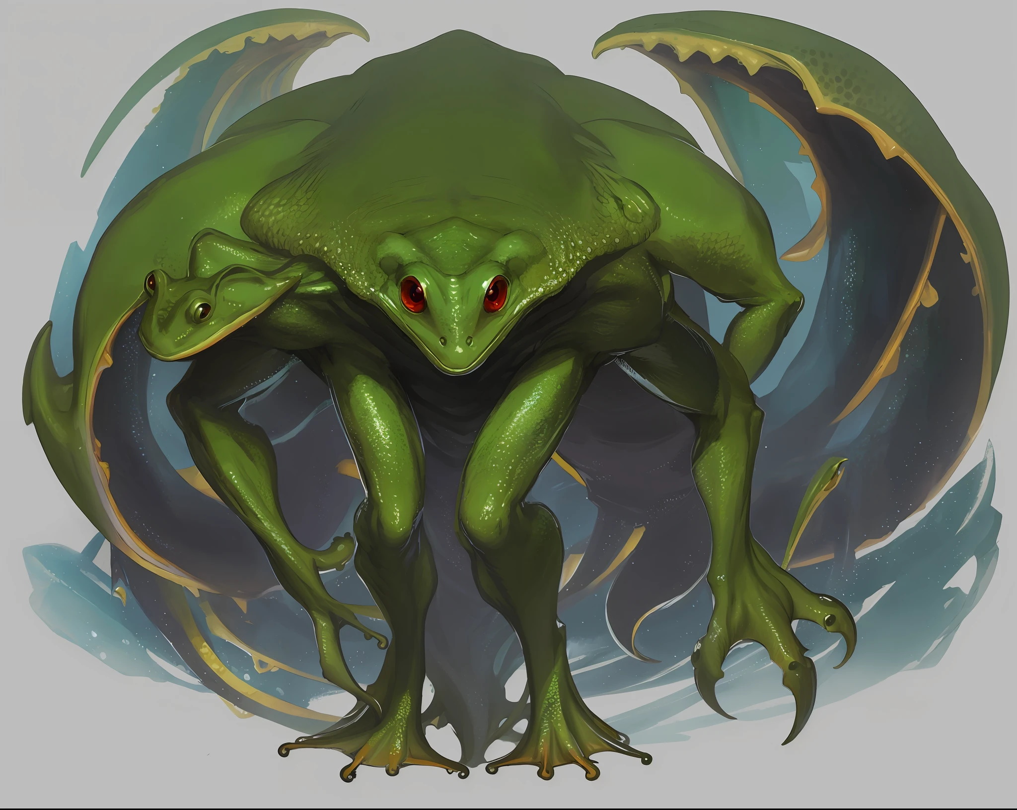 Cthulhu Mythos TRPG Mythology Creature Illustration Beak Thin Arms Thick Body Red Eyes Thin Legs Frog