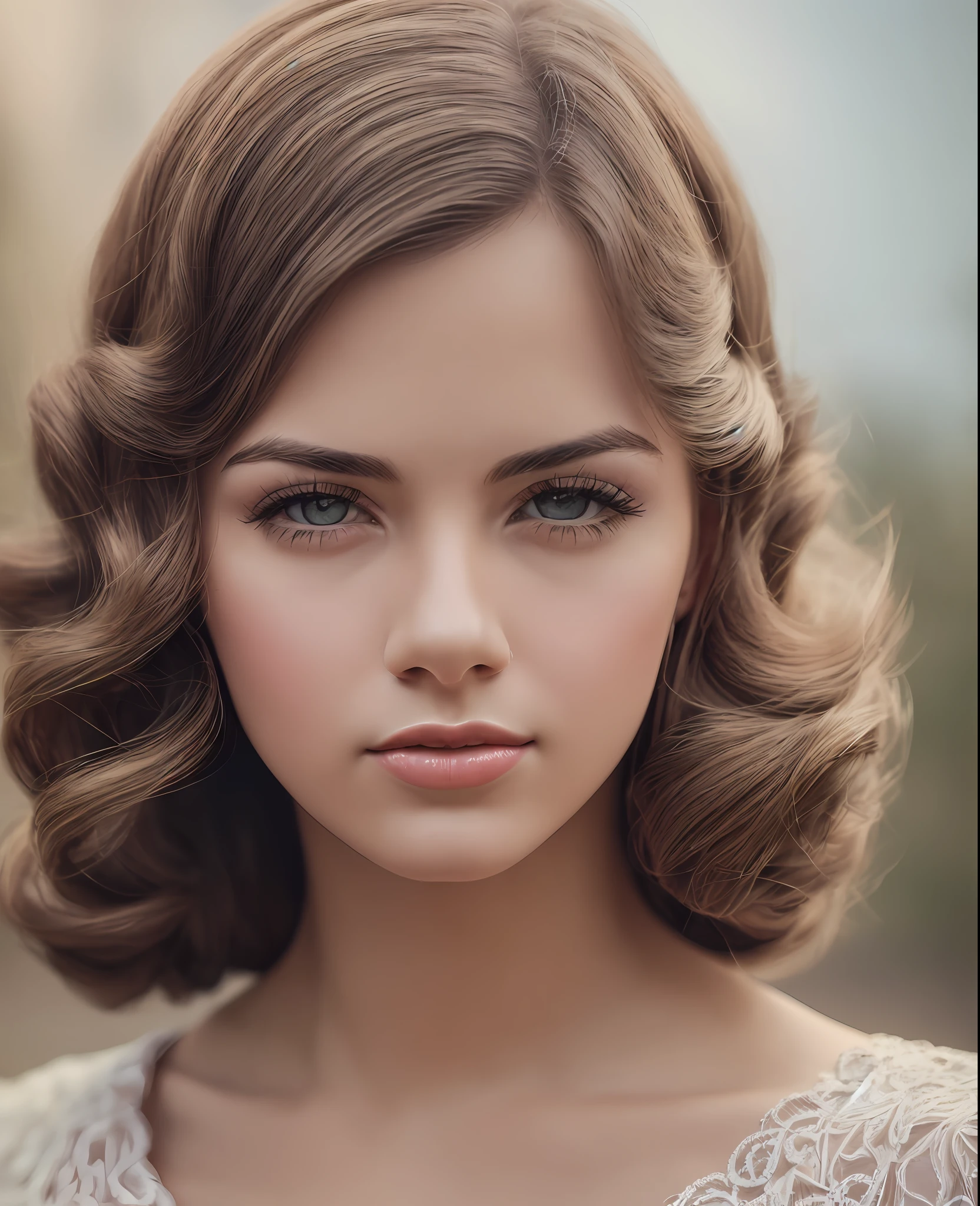 (Photorealistic portrait photography), (1940s-inspired woman), (timeless beauty:1.2), (authentic vintage styling), (attention to period details:1.1), (nostalgic atmosphere), (meticulous wardrobe and hair styling), (flattering lighting techniques), (carefully selected camera lenses:1.2), (thoughtful composition and framing), (elegant and expressive poses), (soft and natural color tones), (subtle textures and details), (attention to skin tones and facial features), (emphasis on capturing emotions and personality), (professional post-processing for a polished result), (background reflecting the 1940s era:1.3). --auto