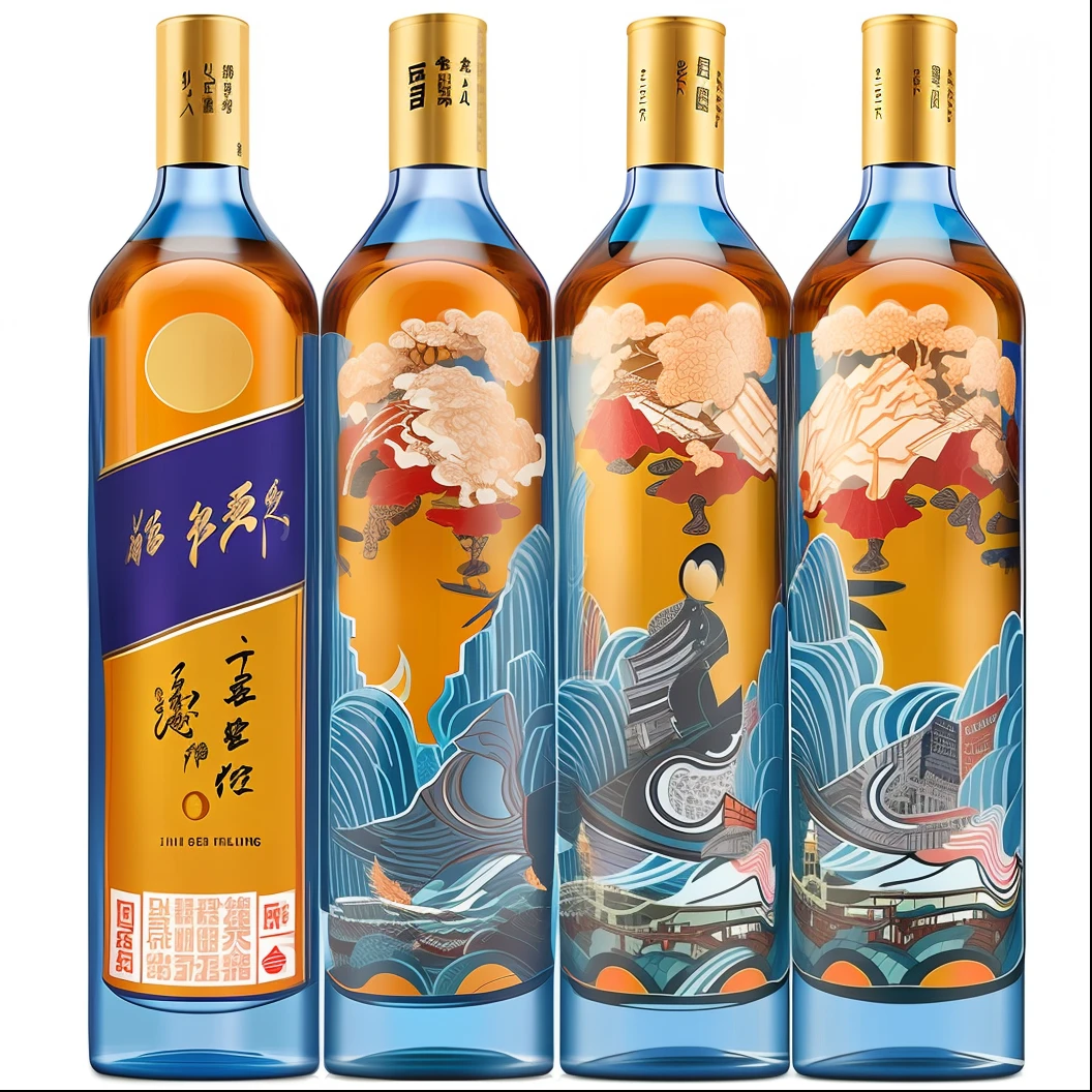 The three bottles are put together to form a picture, Chinese style, prosperous rivers and mountains around the historical Jinding utensils of the previous year, with pictures of the Great Wall and the Yangtze River