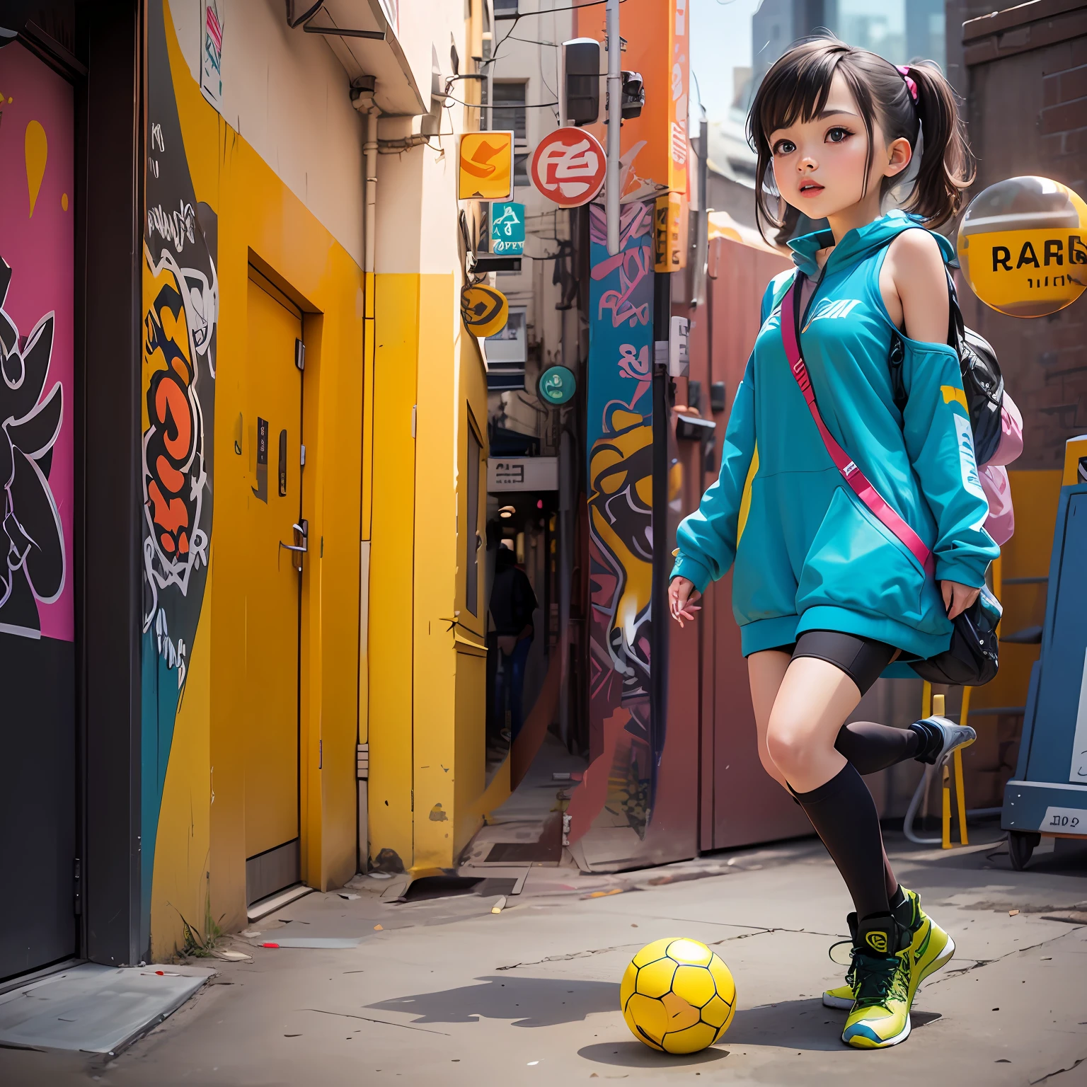 The background is replaced with a virtual graffiti wall, with large color blocks and thick lines --auto