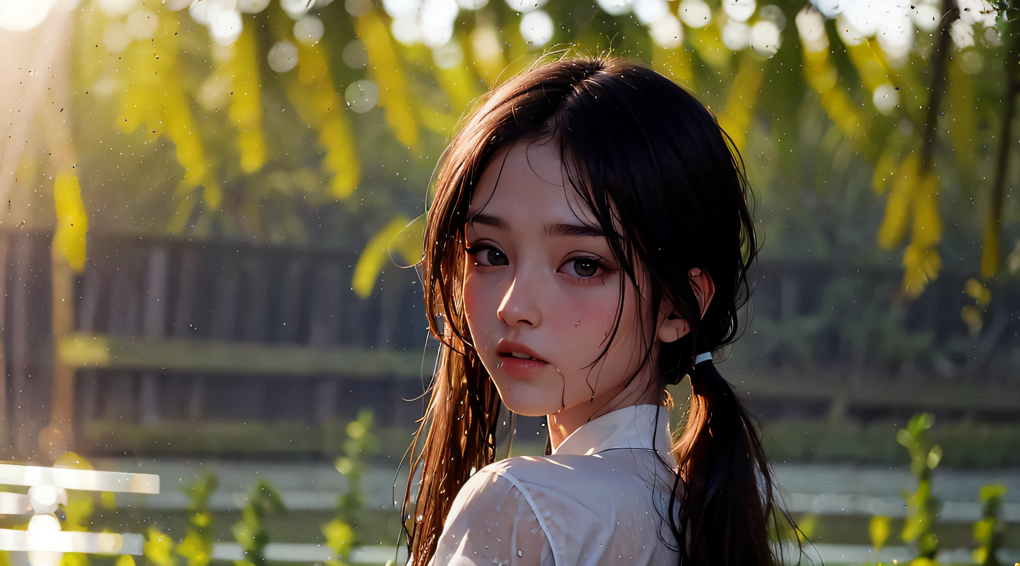 white skin,symmetrical,High detail RAW color photo professional close photograph, (highly detail face: 1.2), twintails, half body, pore, real human skin, a portrait of a 18yo woman bathing in ocean,body contact water and ripple around, reeds,clear and clean water, shiny eyes,looking at viewer, wearing doctor uniforms, see-through , wet body, wet hair, tindal effect,lens flare,shade, bloom, backlighting, depth of field, natural lighting, hard focus, film grain, photographed with a Sony a9 II Mirrorless Camera, by Laurence Demais, (pureerosface_v1:0.4), (ulzzang-6500:0.4),