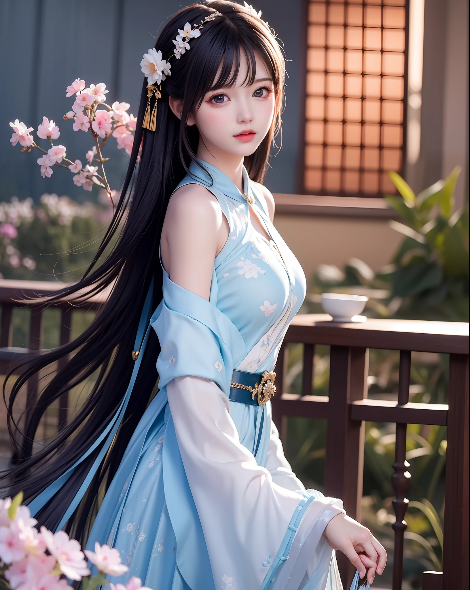 (8k, RAW photo:1.2), best quality, ultra high res,dramatic angle,(fluttered detailed color splashs), (illustration),(((1 girl))),(long hair),(rain:0.9), (头饰:1.4),少女身边有一座古宫,汉服,(重点),彩色水墨画,(泼彩),泼彩,(((colorful))),(素描:0.8) , Masterpiece, best quality, beautiful painted, highly detailed,(denoising:0.6),[splash ink],((ink refraction)), (beautiful detailed sky),moon,highly,detaild,(masterpiece, best quality, extremely detailed） CG unity 8k壁纸，杰作，最好的质量，超详细），（石蒜），