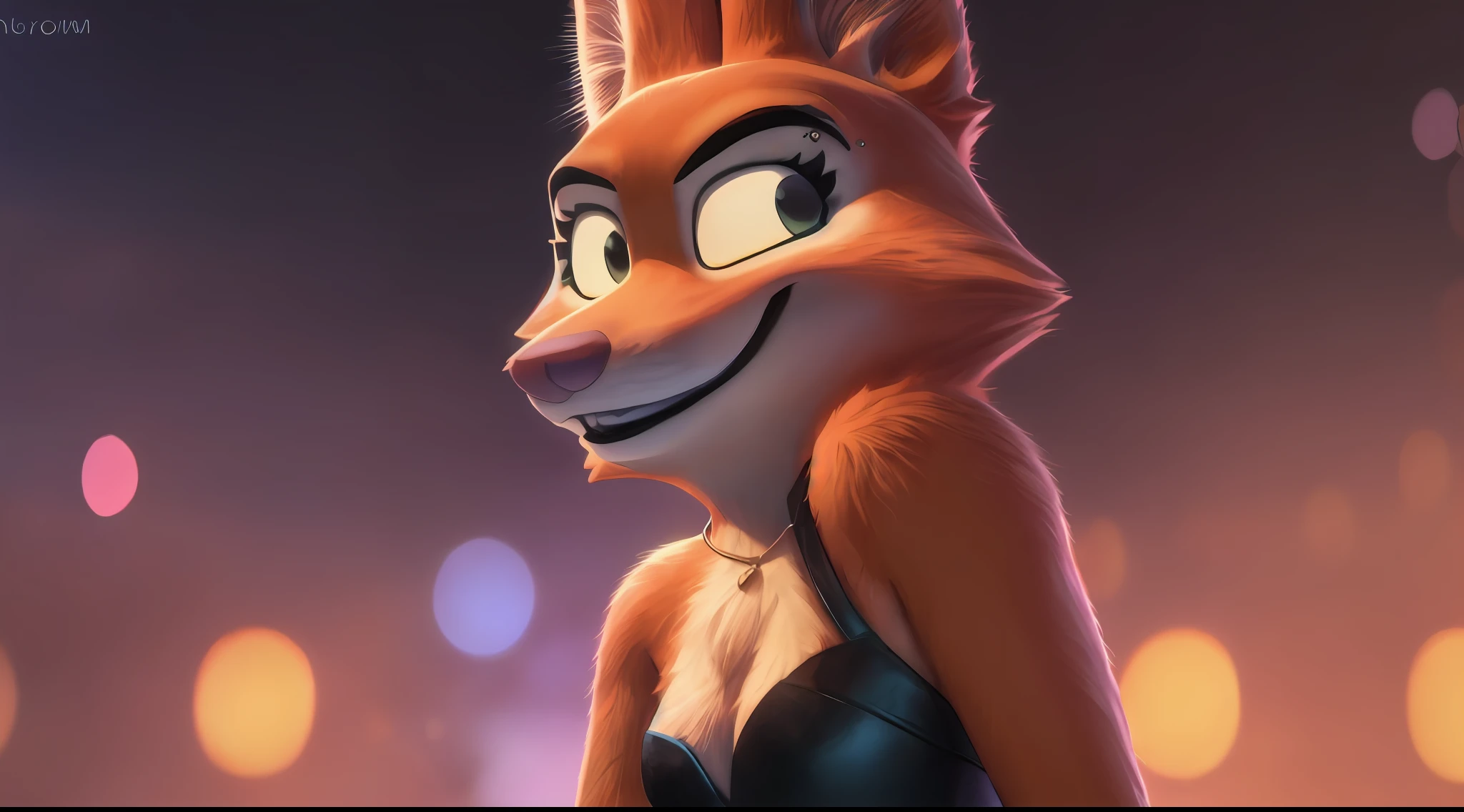 (diane foxington), (1 girl) ,orange body, black lips, eyelashes, eyebrow piercing,smile, full body, masterpiece, high quality, hyper detailed
