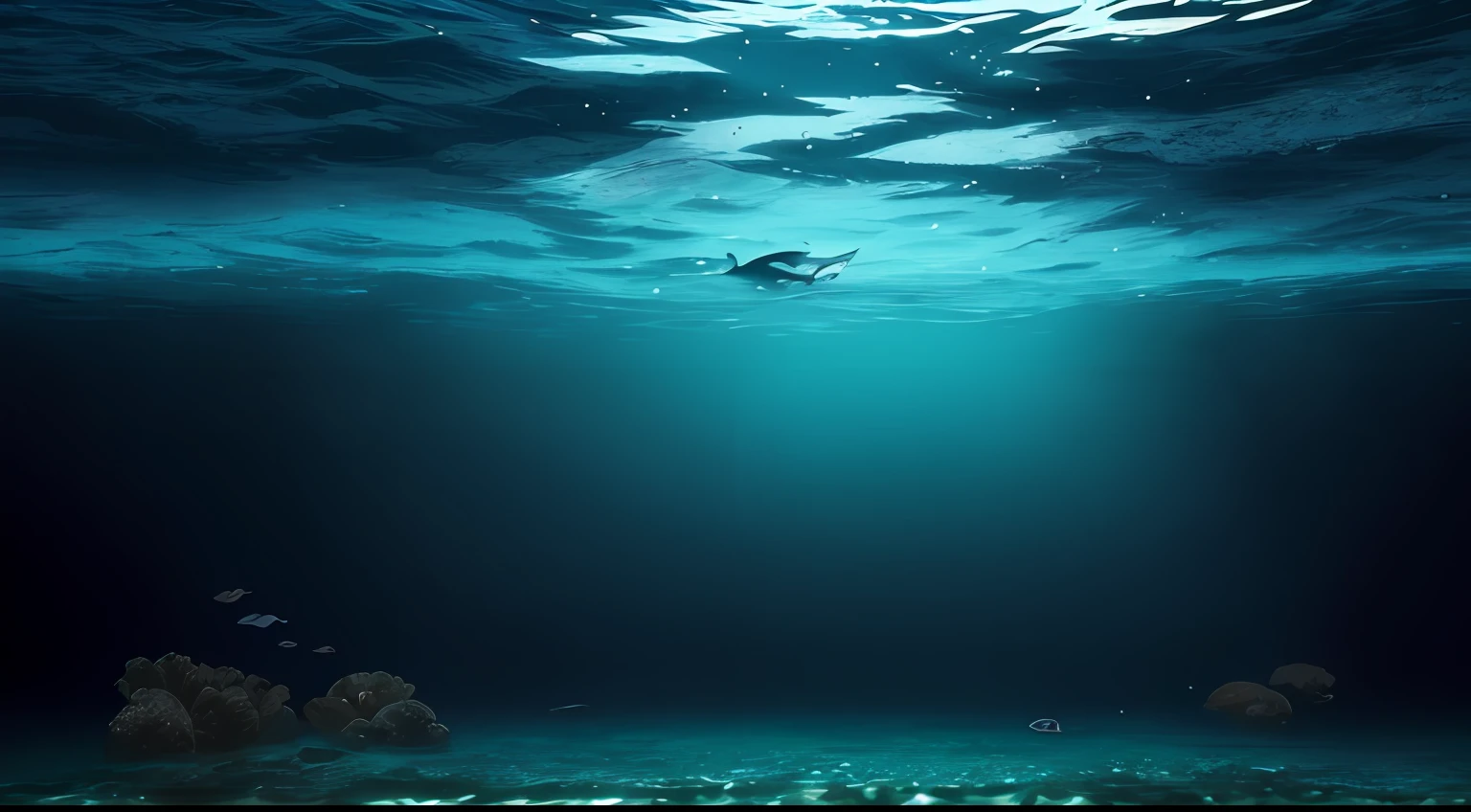 There is a picture of a beautiful underwater scene, concept art inspired by Henry Biwa, Unsplashed, concept art, seabed, underwater perspective, realistic water, deep clear pool, sapphire water below, clear water, bottom of the sea, floating in the sea, clear water, transparent water, submerged underwater, underwater view, underwater environment, empty --auto