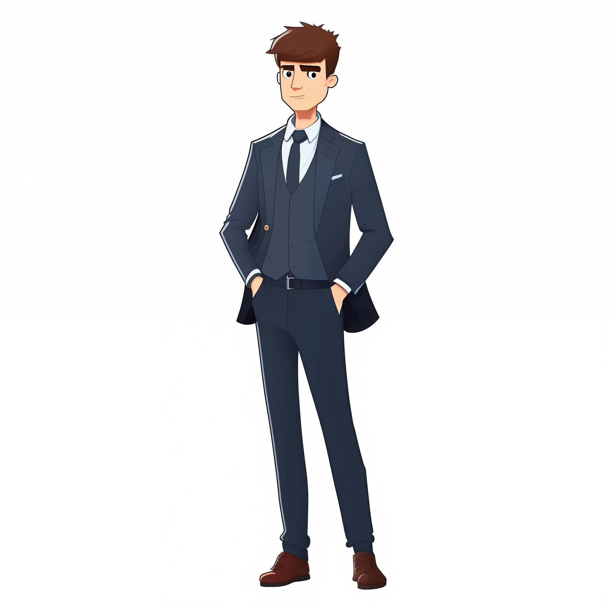 Transparent background, male cartoon character in suit
